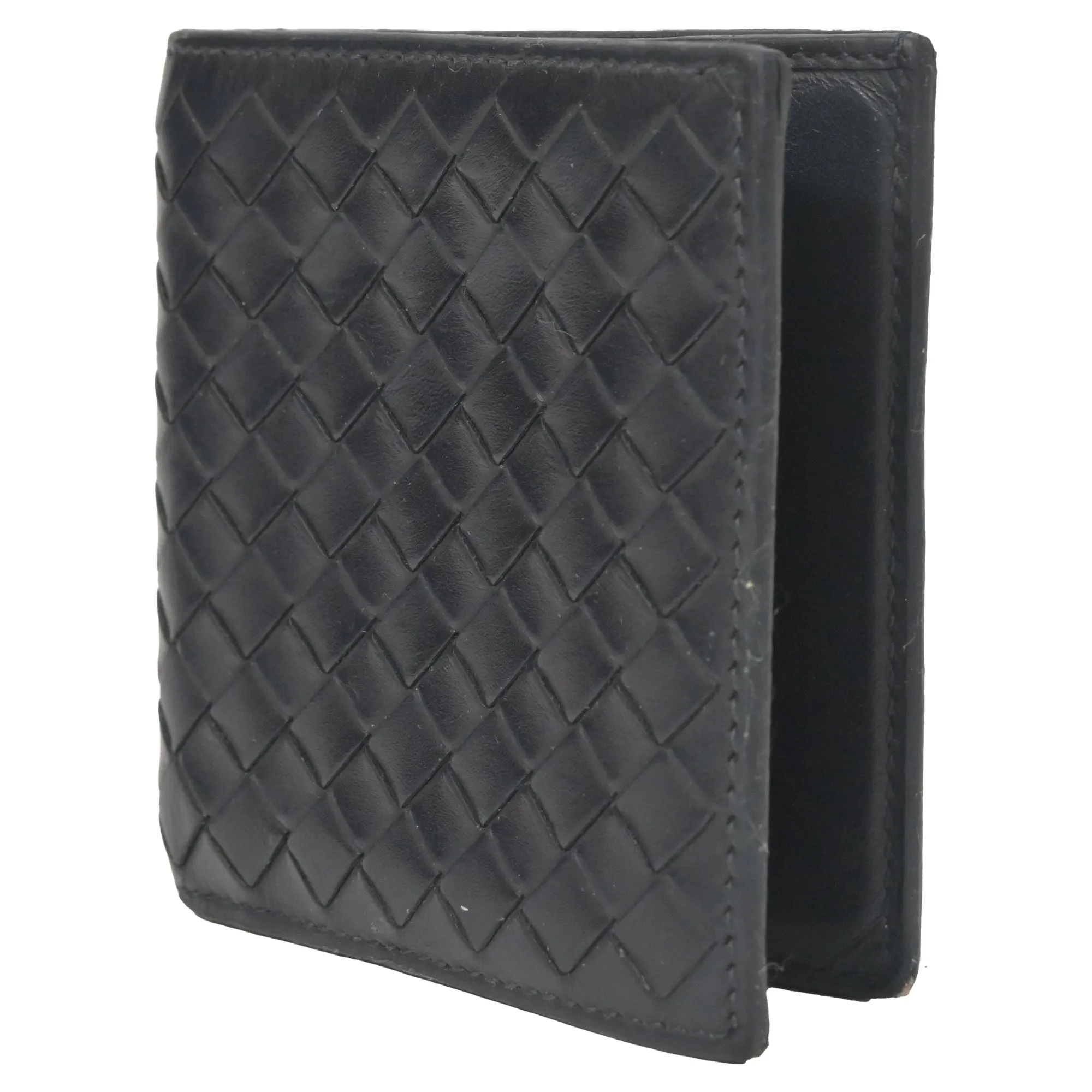 Bottega Veneta Bi-Fold Wallet in Black Intrecciato Leather