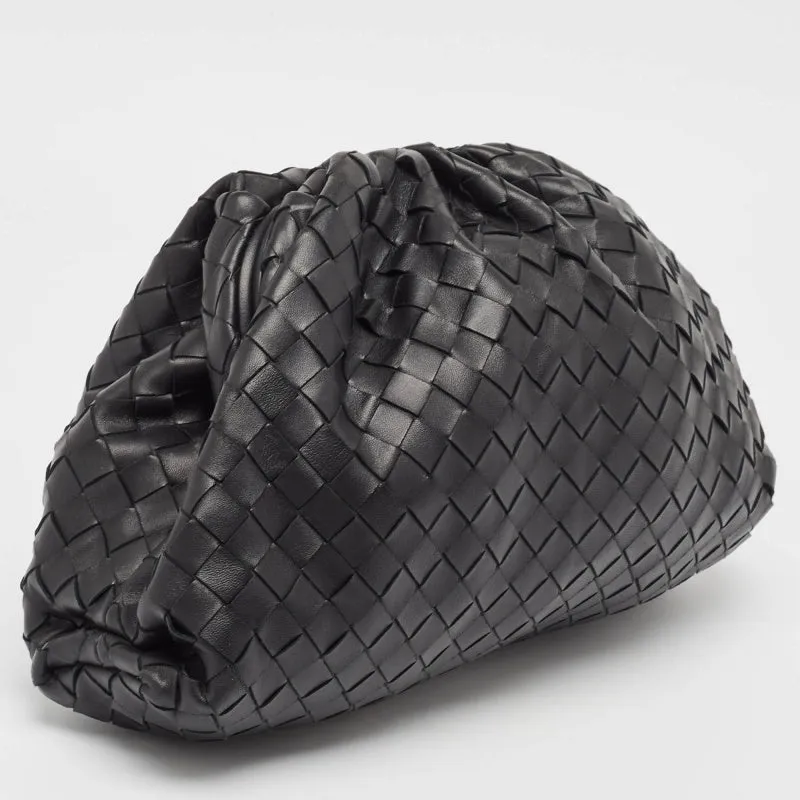 BOTTEGA VENETA Black Intrecciato Leather The Pouch Clutch