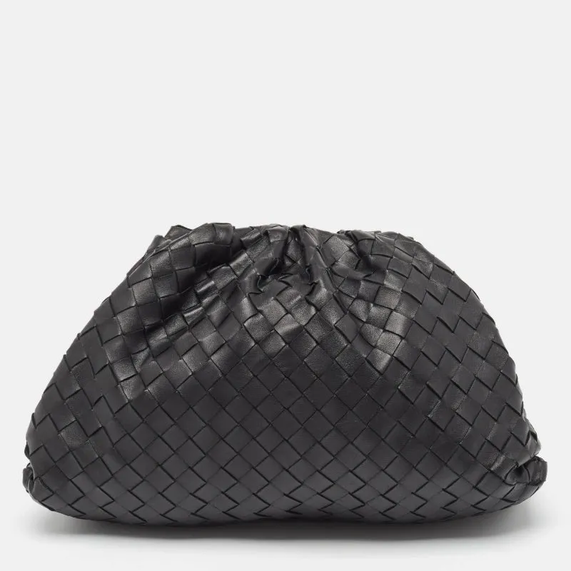 BOTTEGA VENETA Black Intrecciato Leather The Pouch Clutch