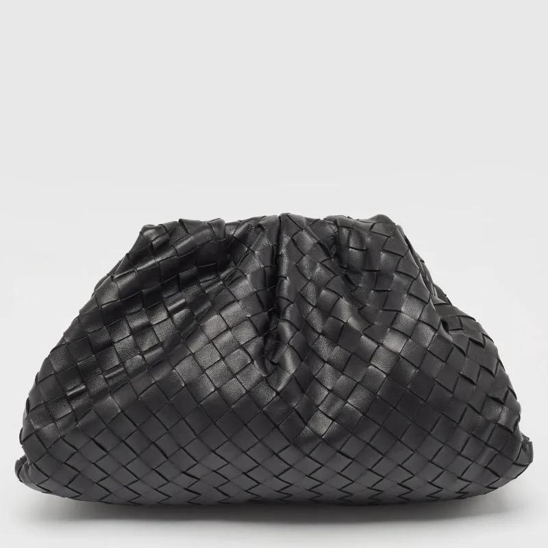 BOTTEGA VENETA Black Intrecciato Leather The Pouch Clutch