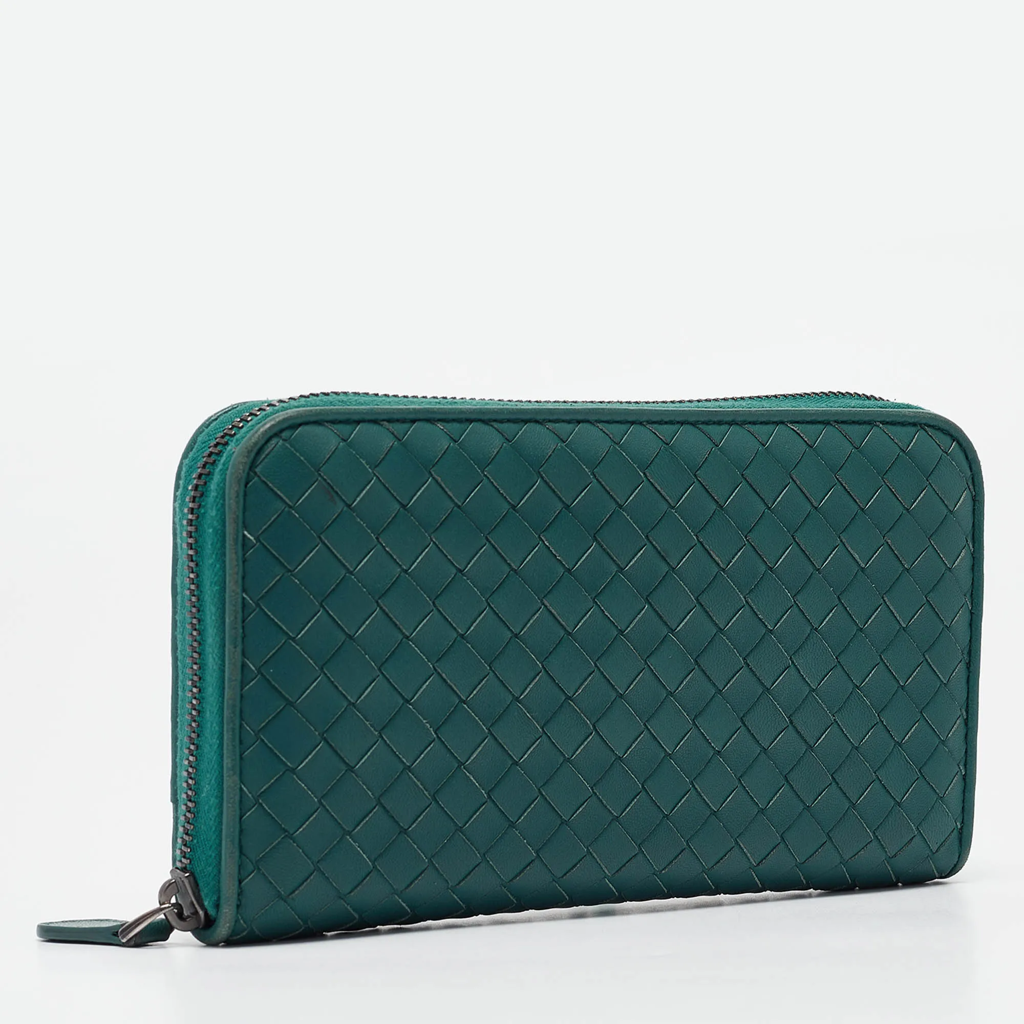 BOTTEGA VENETA Dark Green Intrecciato Leather Continental Wallet