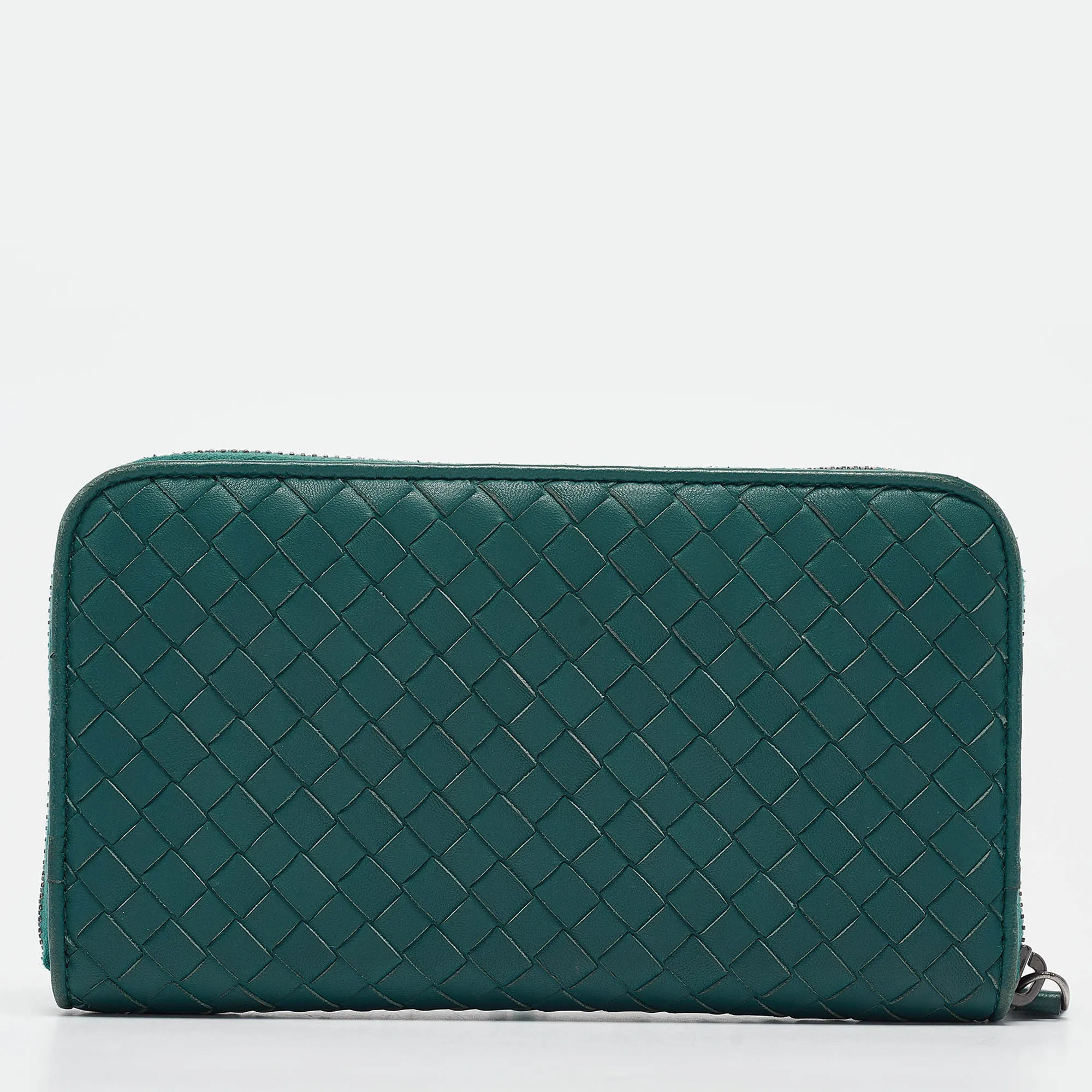 BOTTEGA VENETA Dark Green Intrecciato Leather Continental Wallet