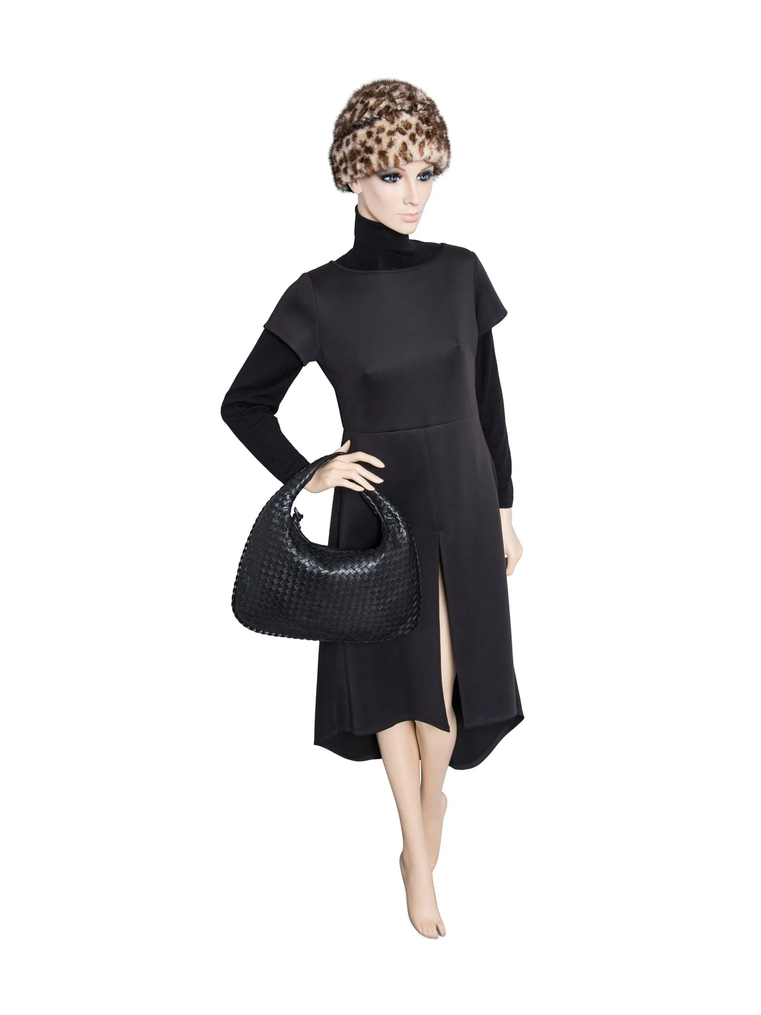 Bottega Veneta Intrecciato Leather Top Handle Hop Bag Black
