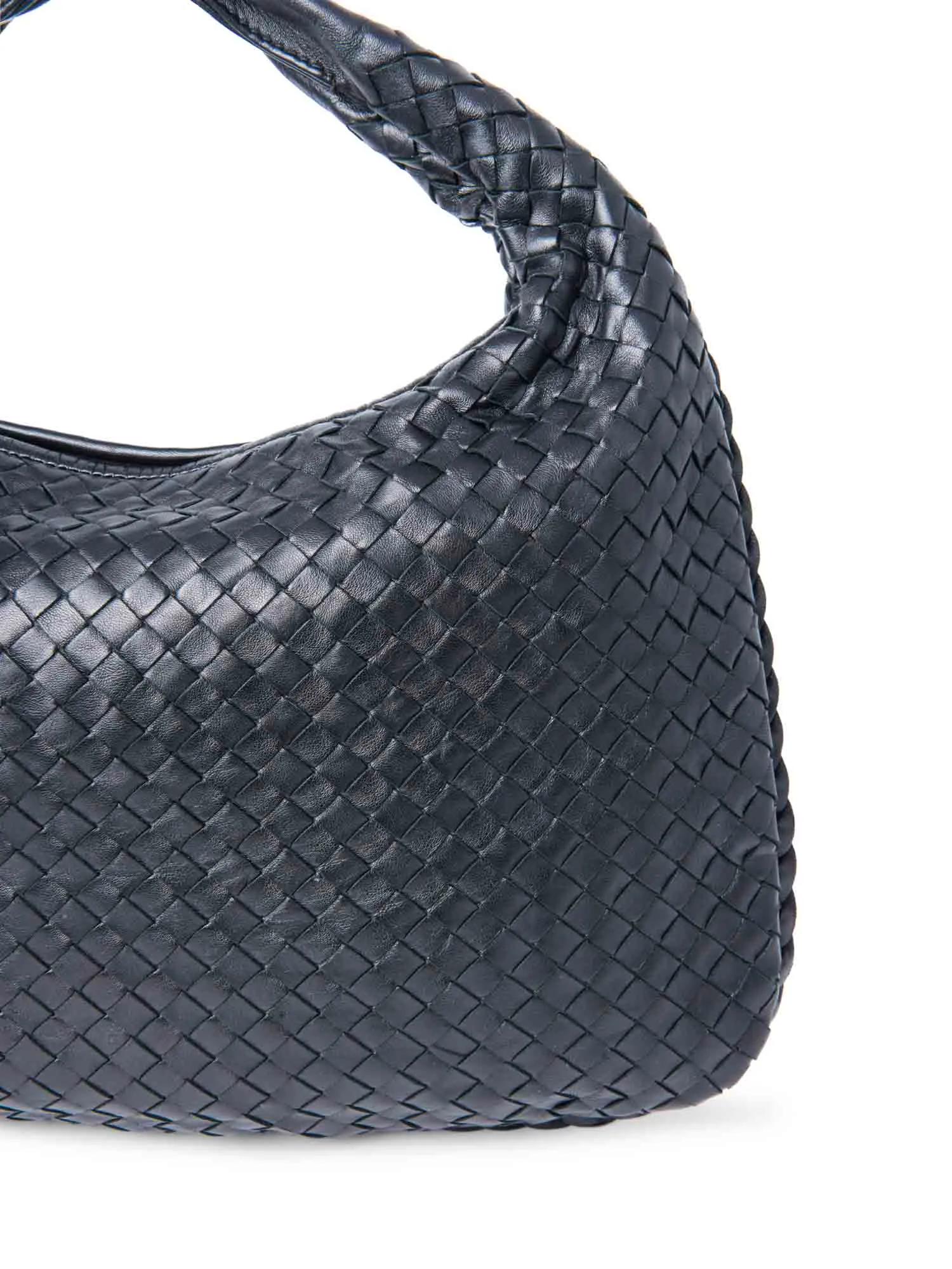 Bottega Veneta Intrecciato Leather Top Handle Hop Bag Black