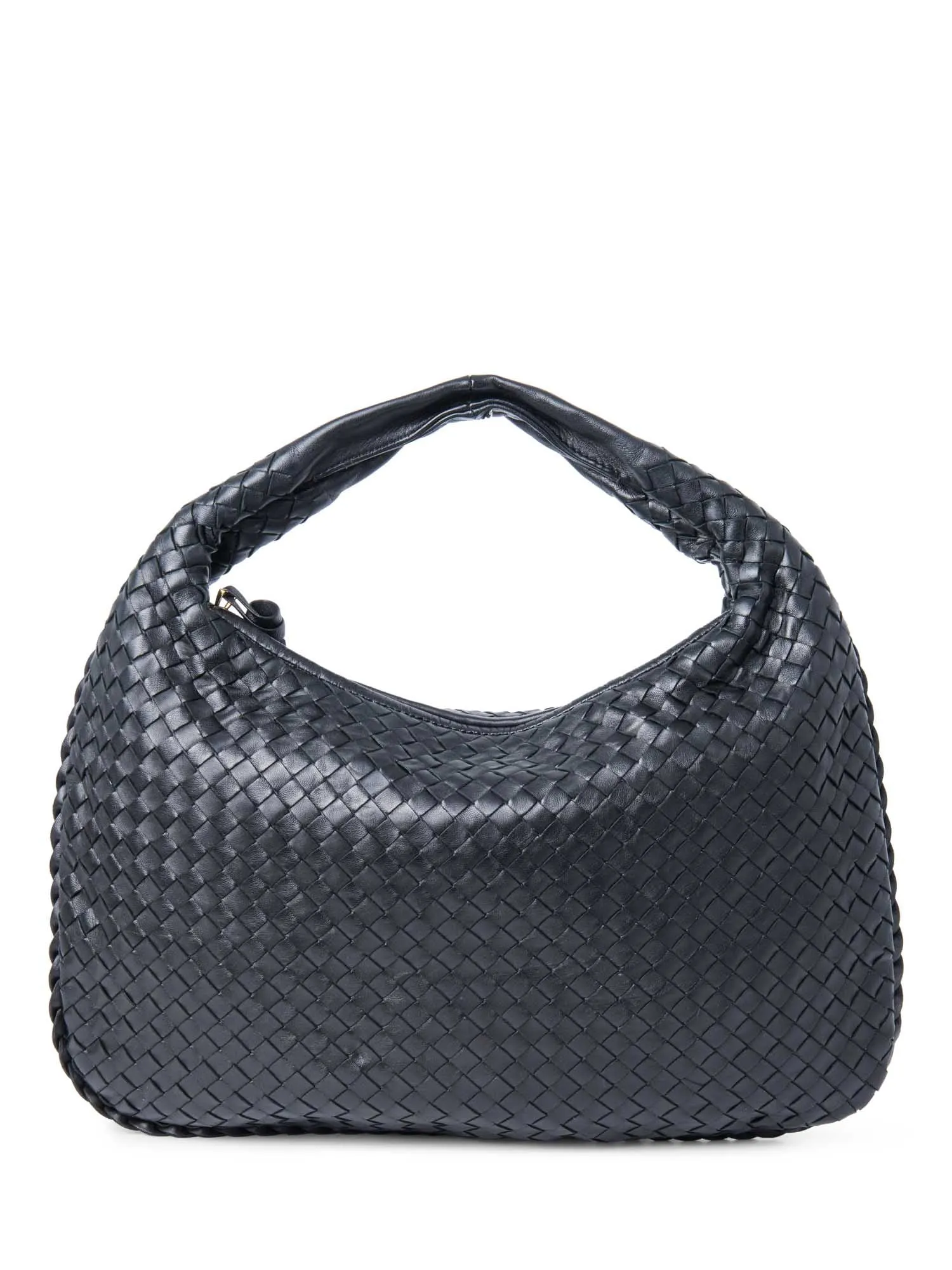 Bottega Veneta Intrecciato Leather Top Handle Hop Bag Black