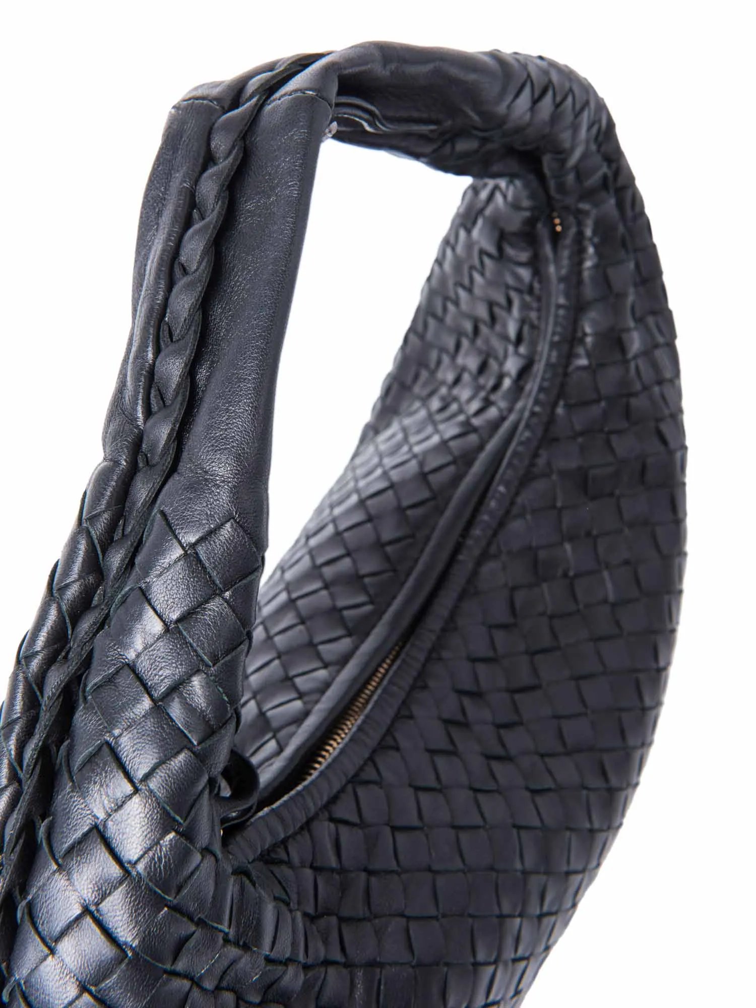 Bottega Veneta Intrecciato Leather Top Handle Hop Bag Black