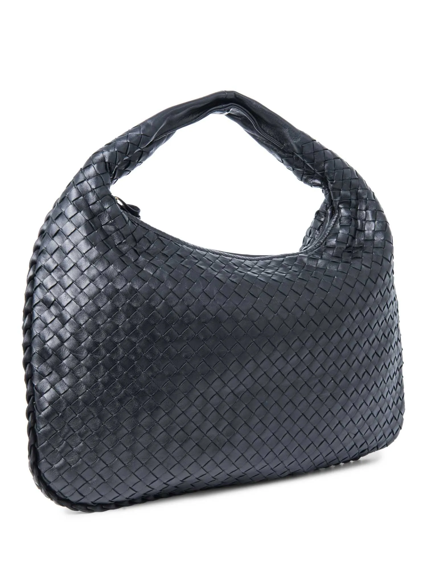 Bottega Veneta Intrecciato Leather Top Handle Hop Bag Black