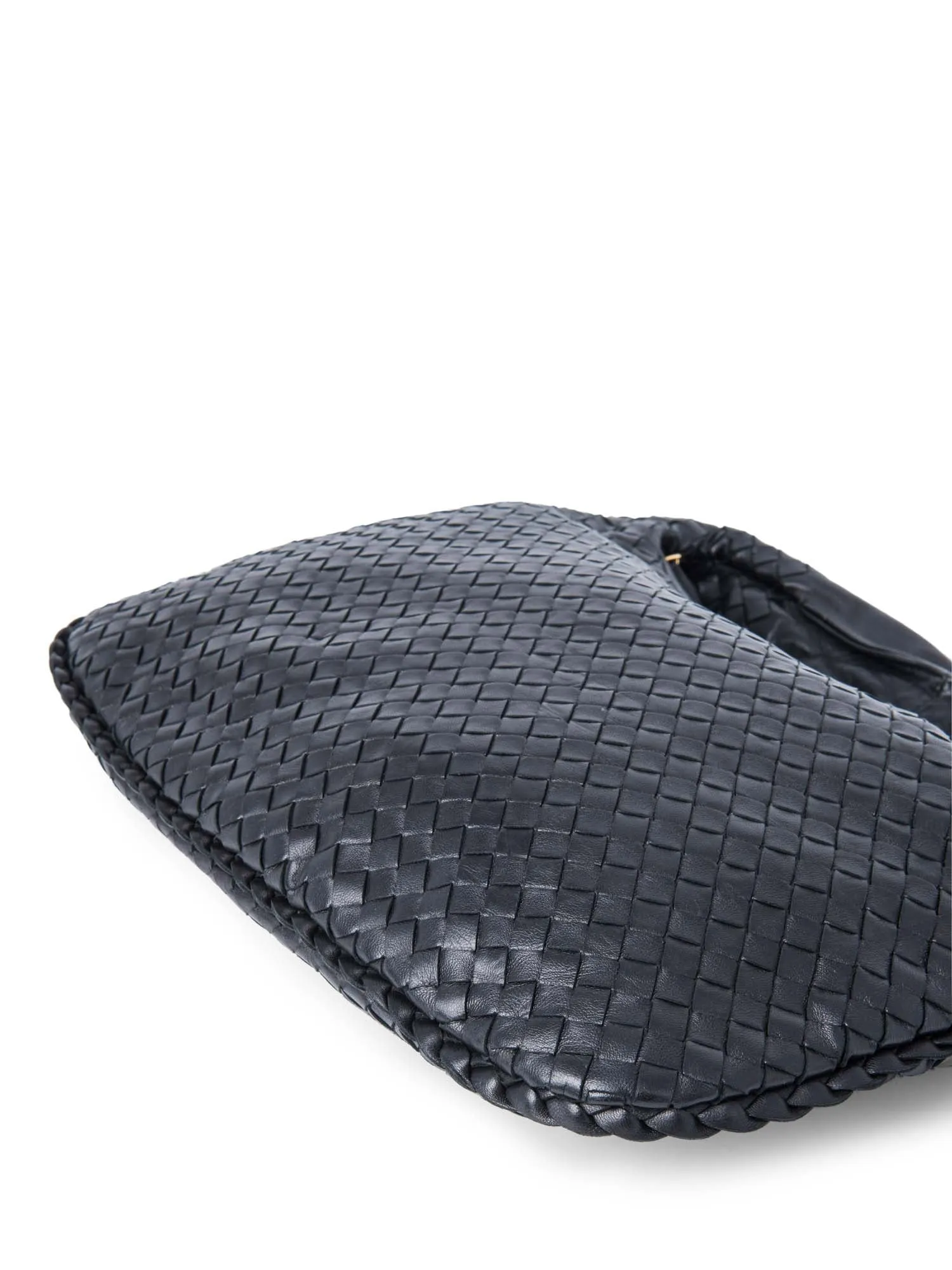 Bottega Veneta Intrecciato Leather Top Handle Hop Bag Black