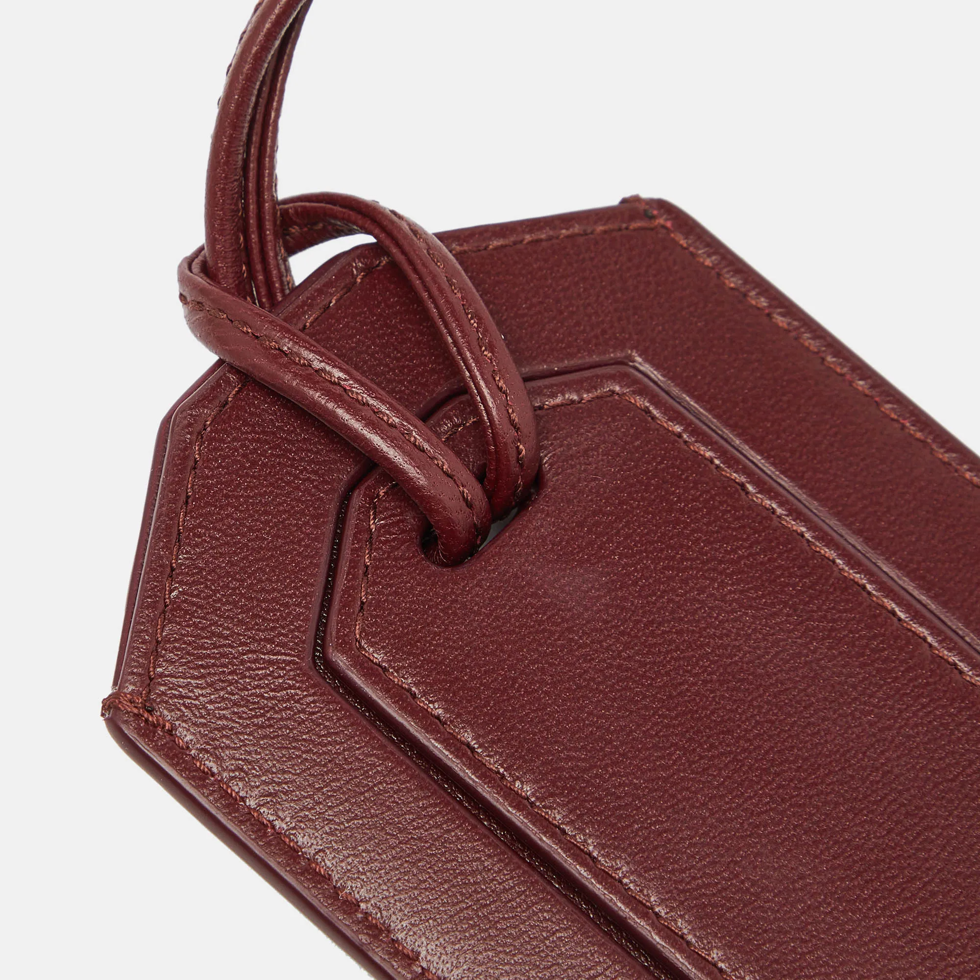 BOTTEGA VENETA Maroon Intrecciato Leather Name Tag Holder