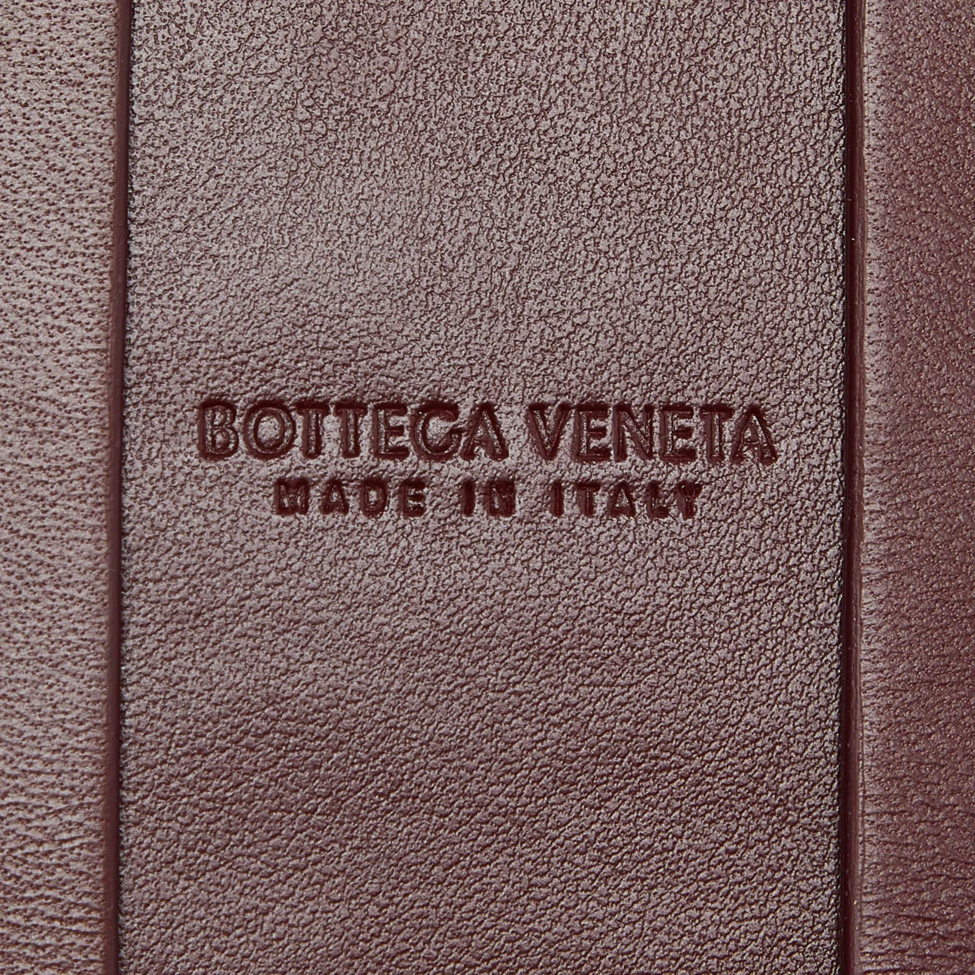 BOTTEGA VENETA Maroon Intrecciato Leather Name Tag Holder
