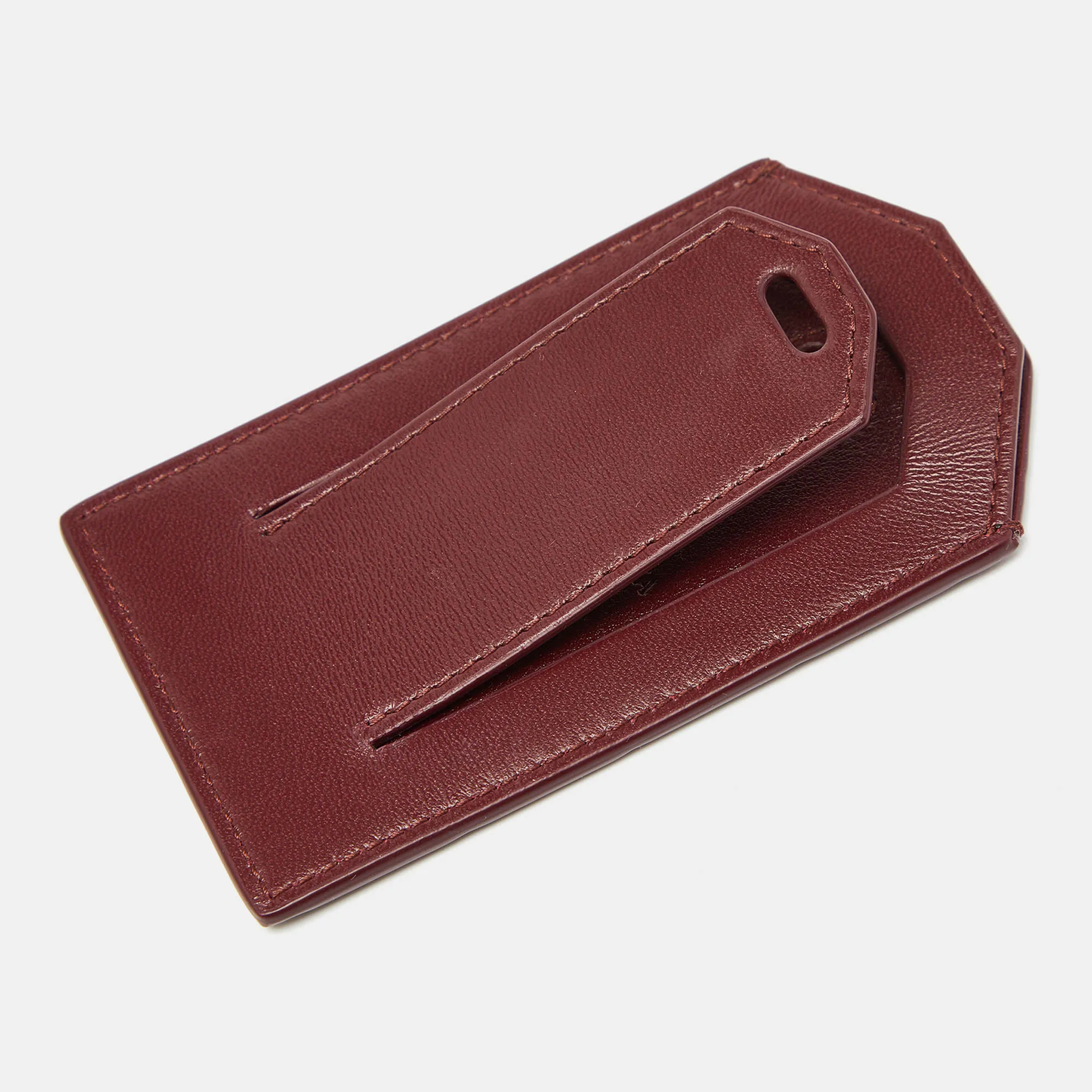 BOTTEGA VENETA Maroon Intrecciato Leather Name Tag Holder