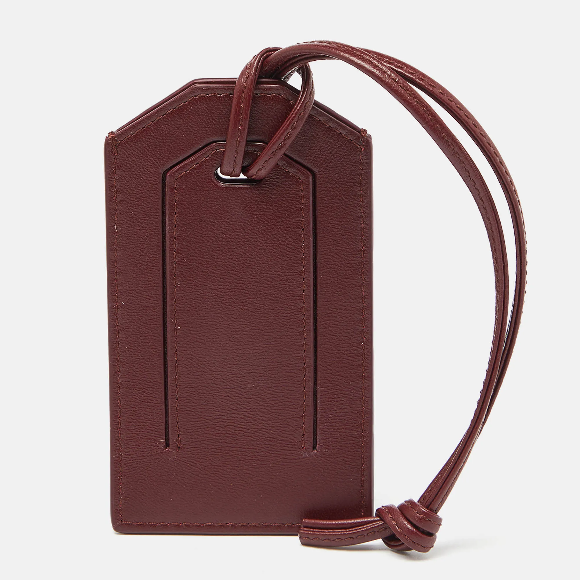 BOTTEGA VENETA Maroon Intrecciato Leather Name Tag Holder