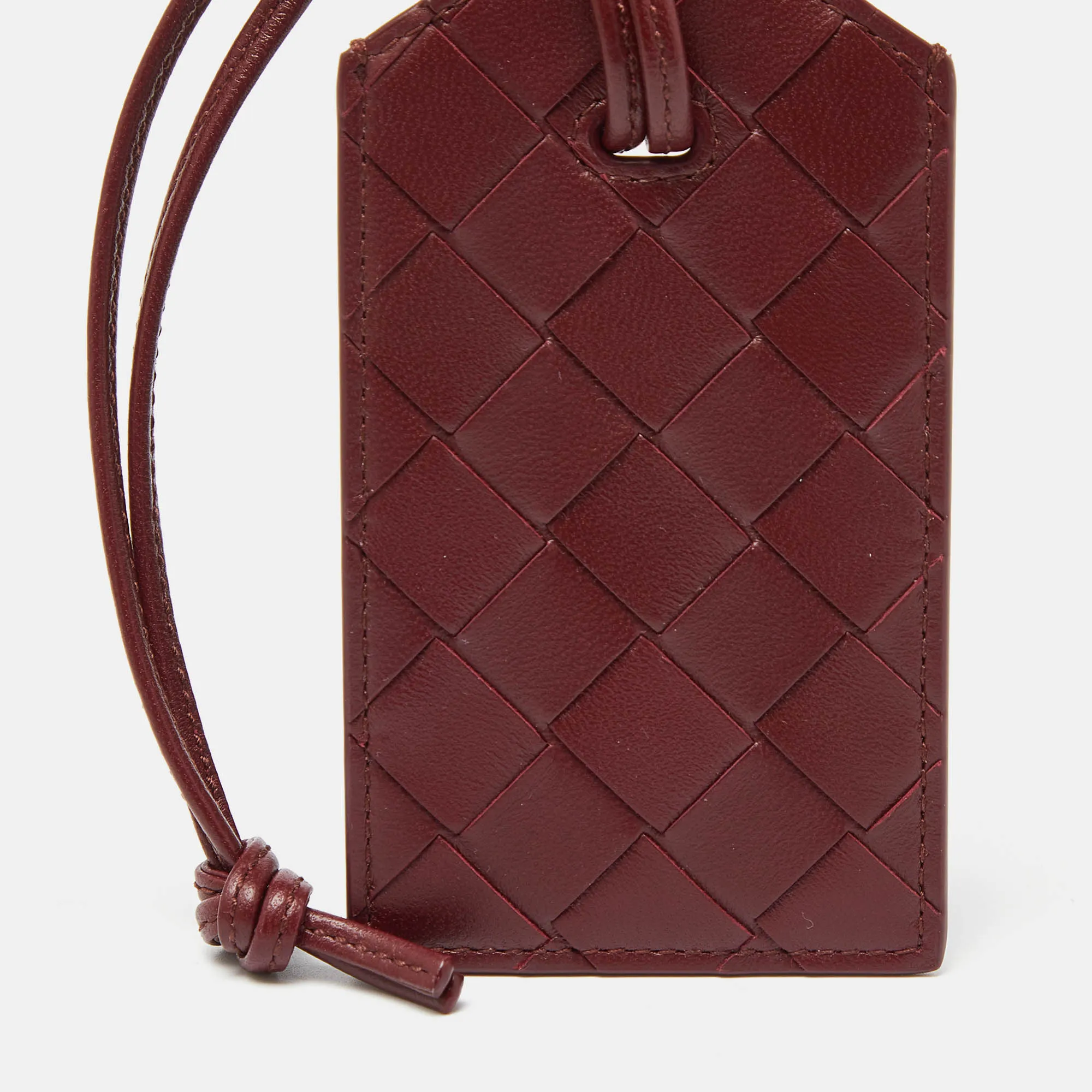 BOTTEGA VENETA Maroon Intrecciato Leather Name Tag Holder