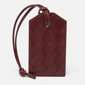 BOTTEGA VENETA Maroon Intrecciato Leather Name Tag Holder