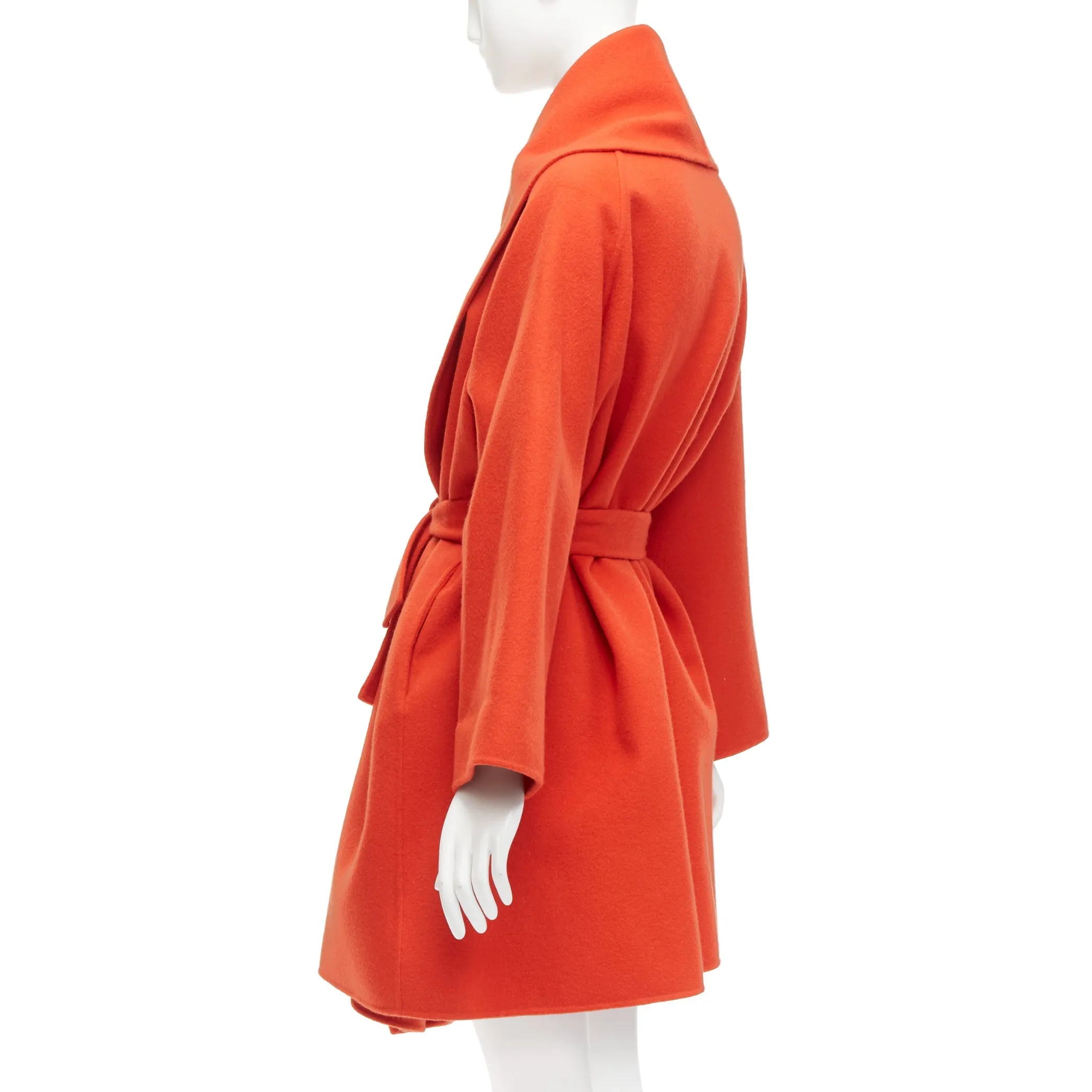 BOTTEGA VENETA red 100% double face cashmere shawl collar belted coat IT38 XS