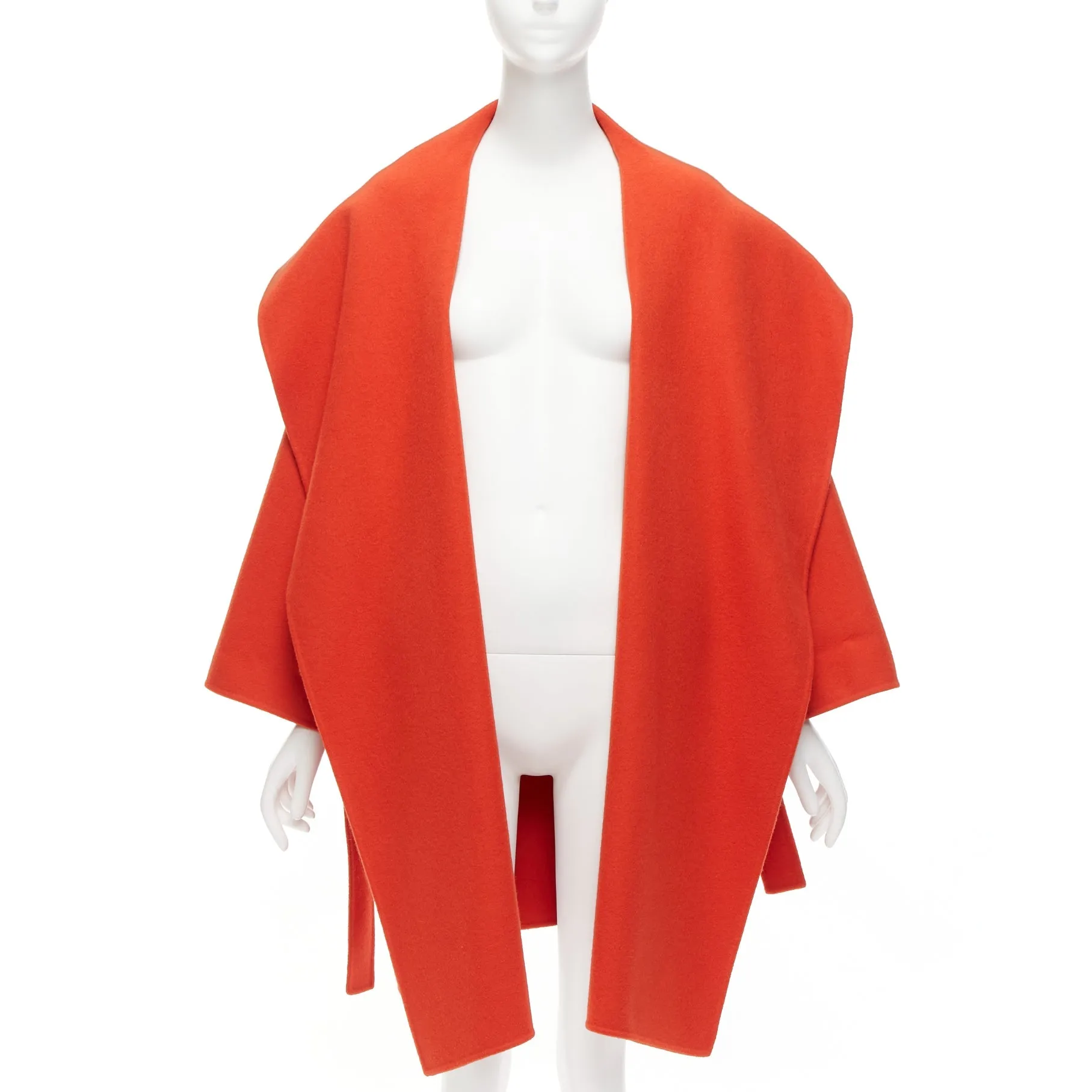 BOTTEGA VENETA red 100% double face cashmere shawl collar belted coat IT38 XS