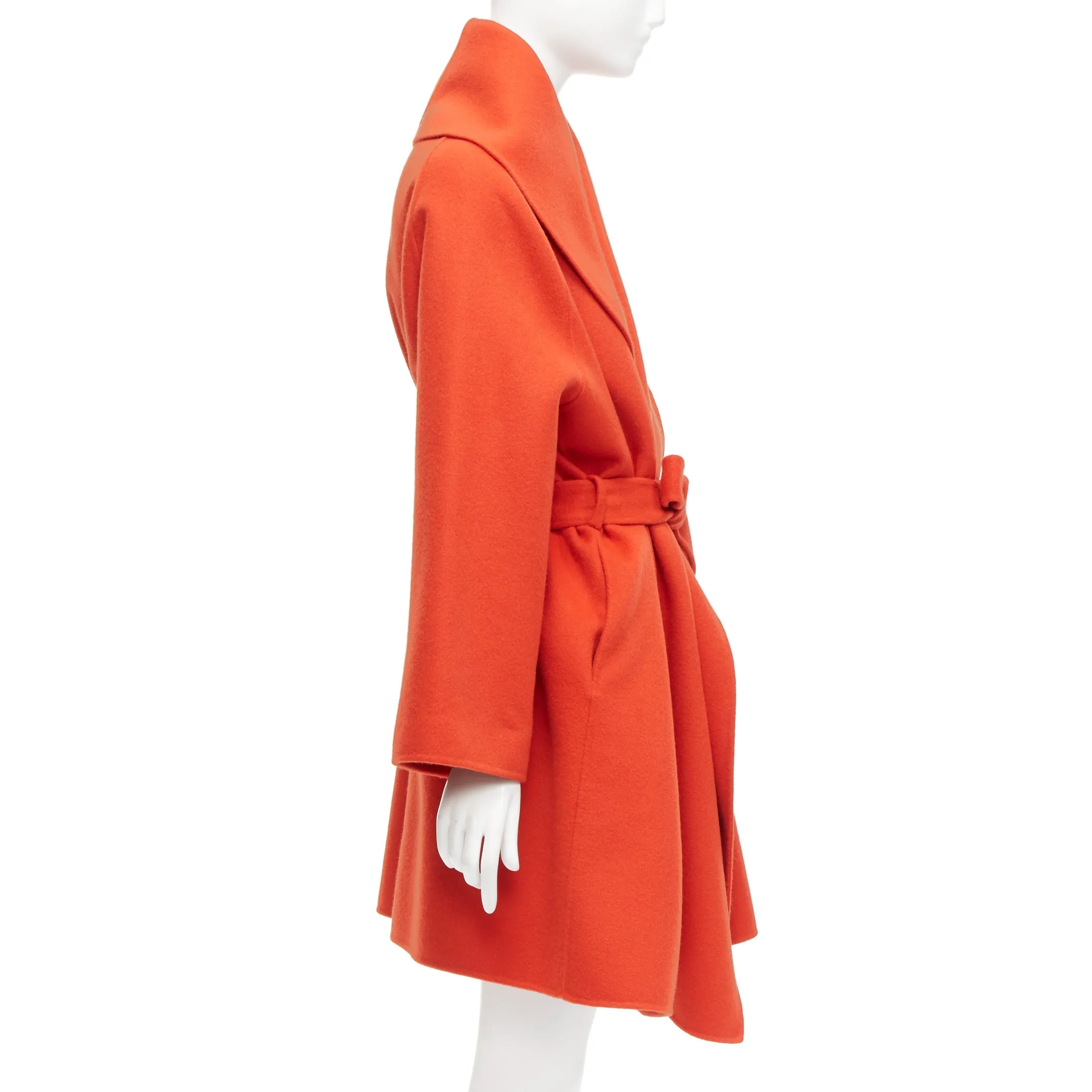 BOTTEGA VENETA red 100% double face cashmere shawl collar belted coat IT38 XS