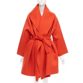 BOTTEGA VENETA red 100% double face cashmere shawl collar belted coat IT38 XS
