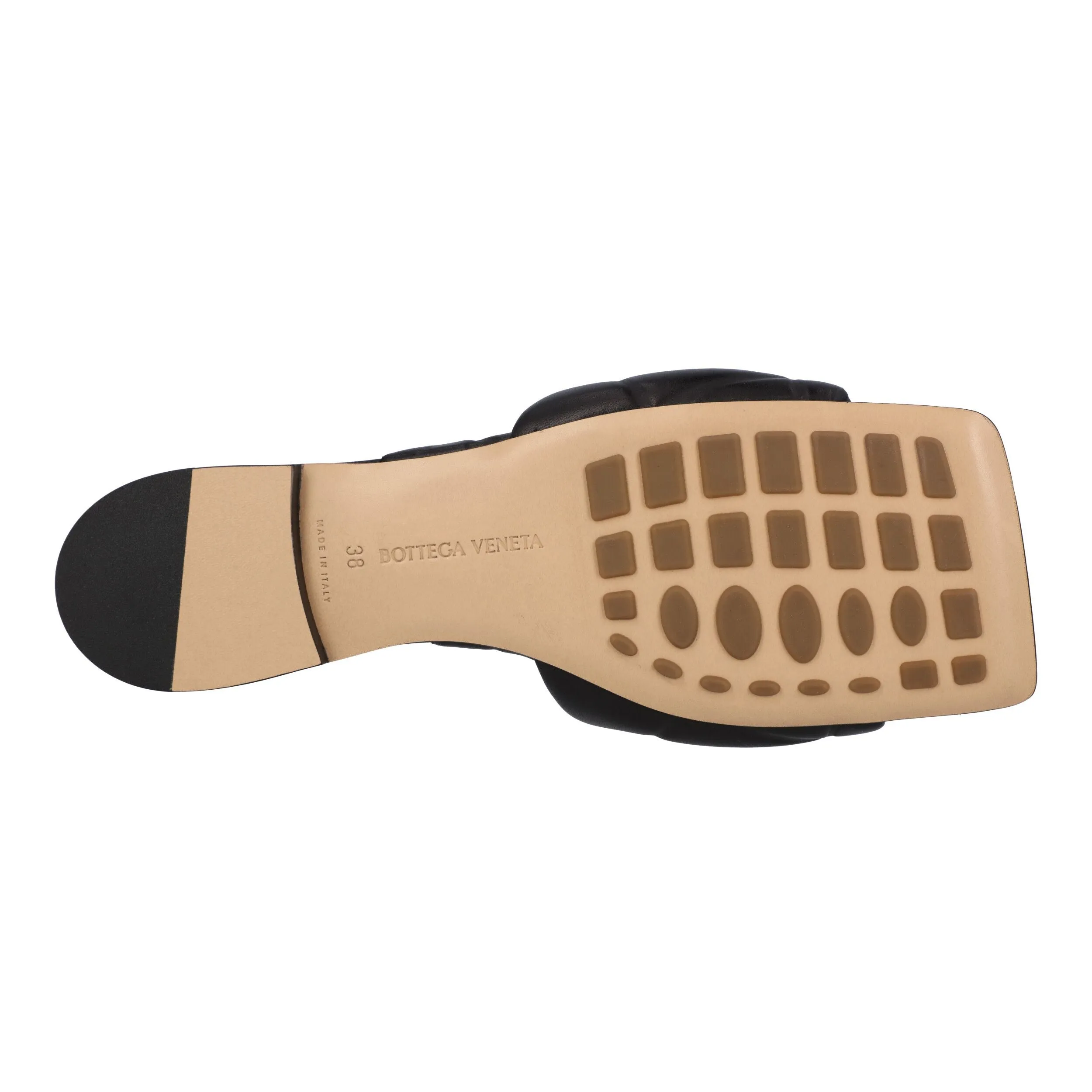 Bottega Veneta Women Rubber Lido Flat Sandal in Black Lambskin