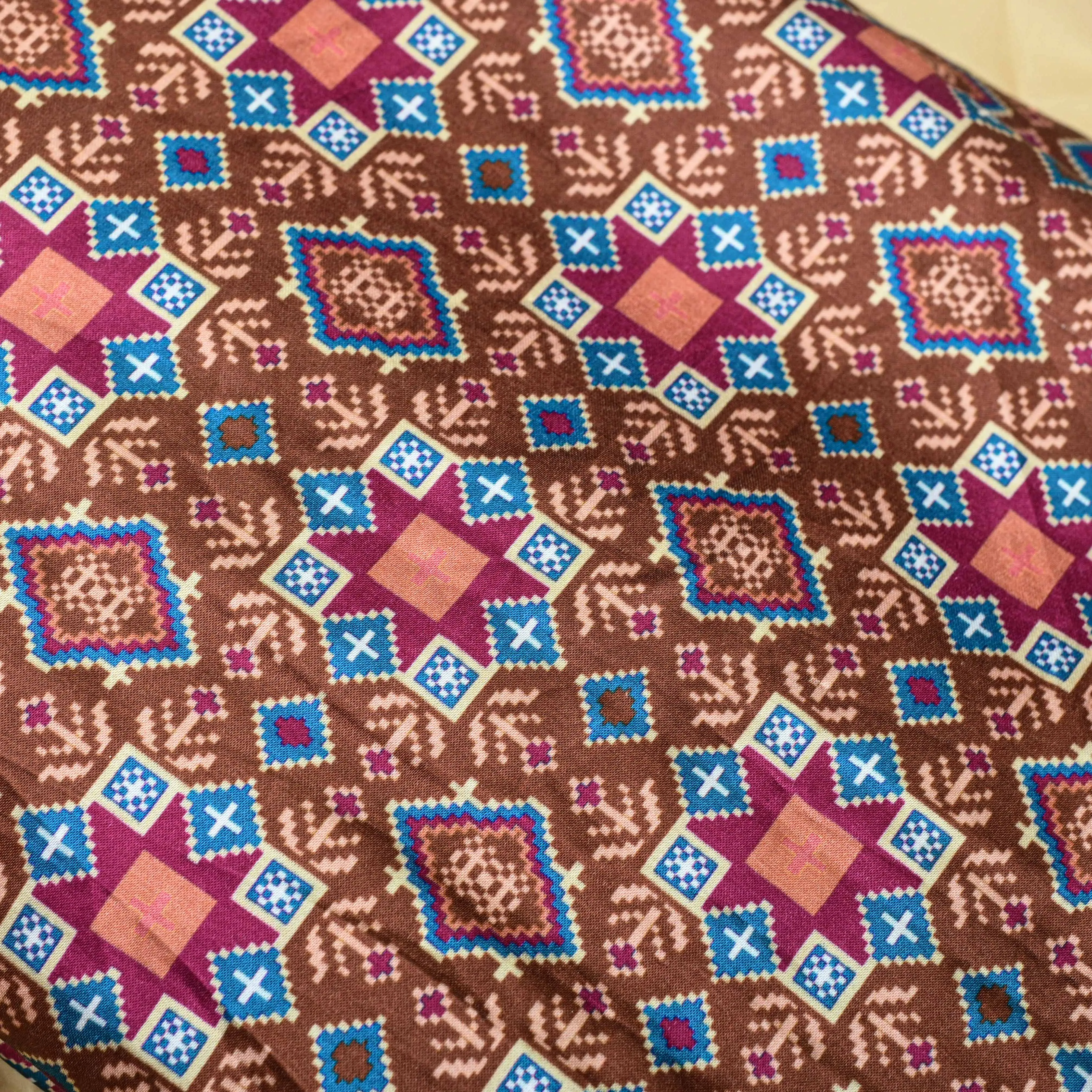 Brown Rust Colour Patola Mashru Gaji Printed Fabric