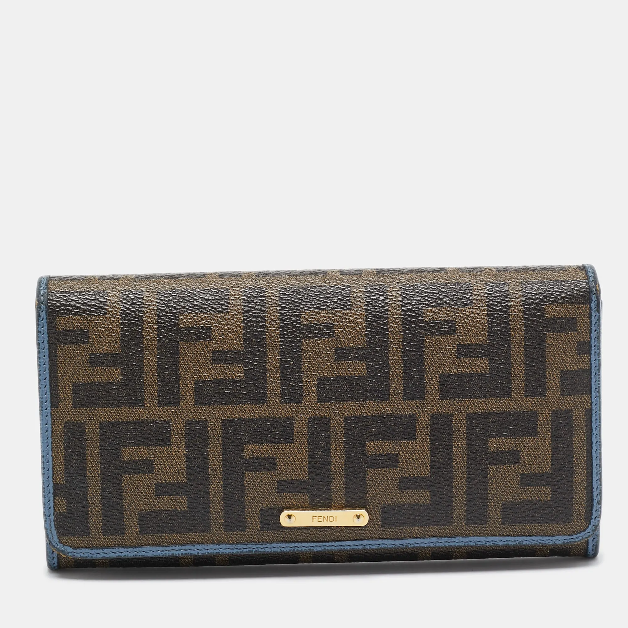 Brown/Blue Zucca Coated Canvas and Leather Flap Continental Wallet