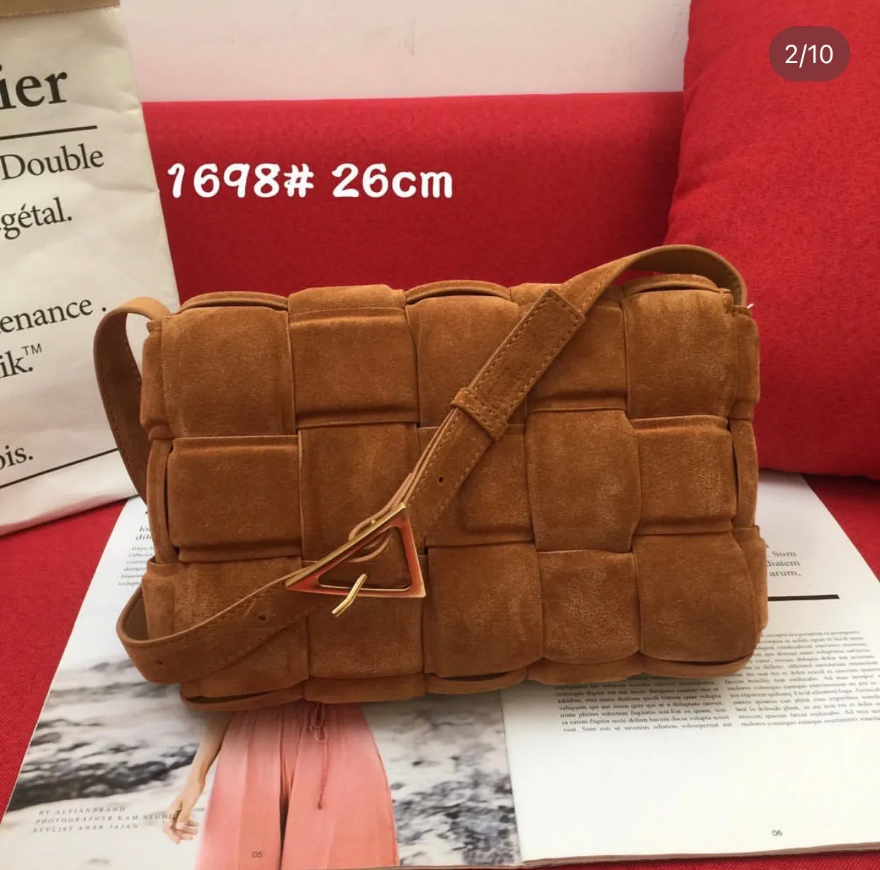 BV037 Suede Leather Padded Cassette Bag / 10.2x3.1x7.1inch