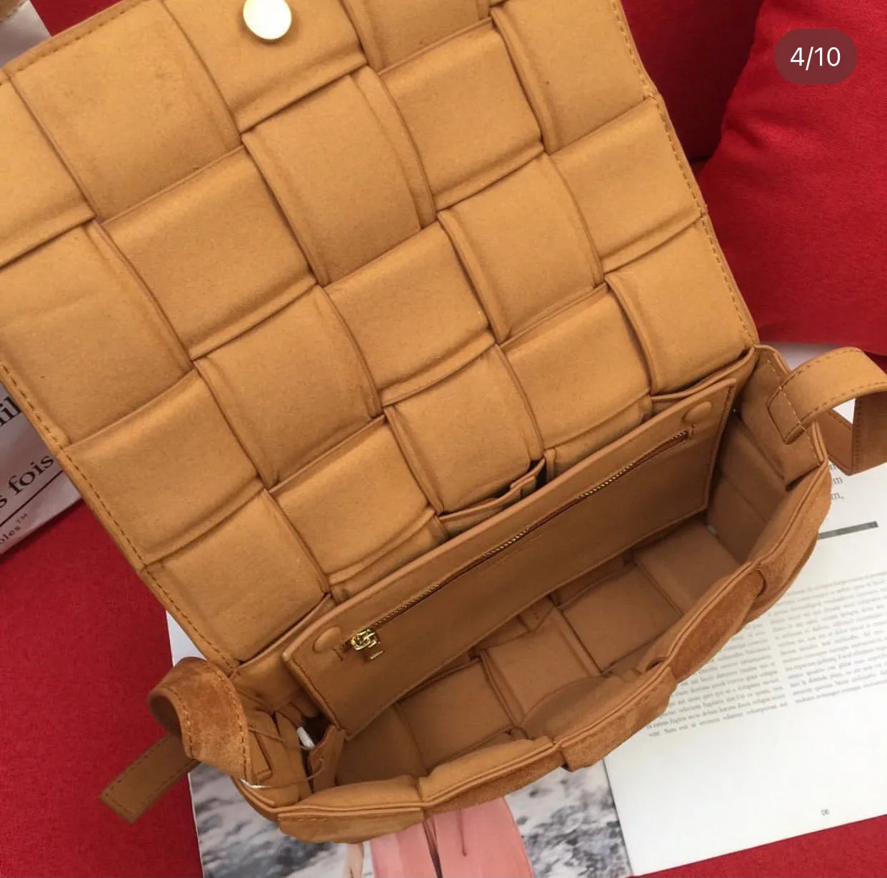 BV037 Suede Leather Padded Cassette Bag / 10.2x3.1x7.1inch