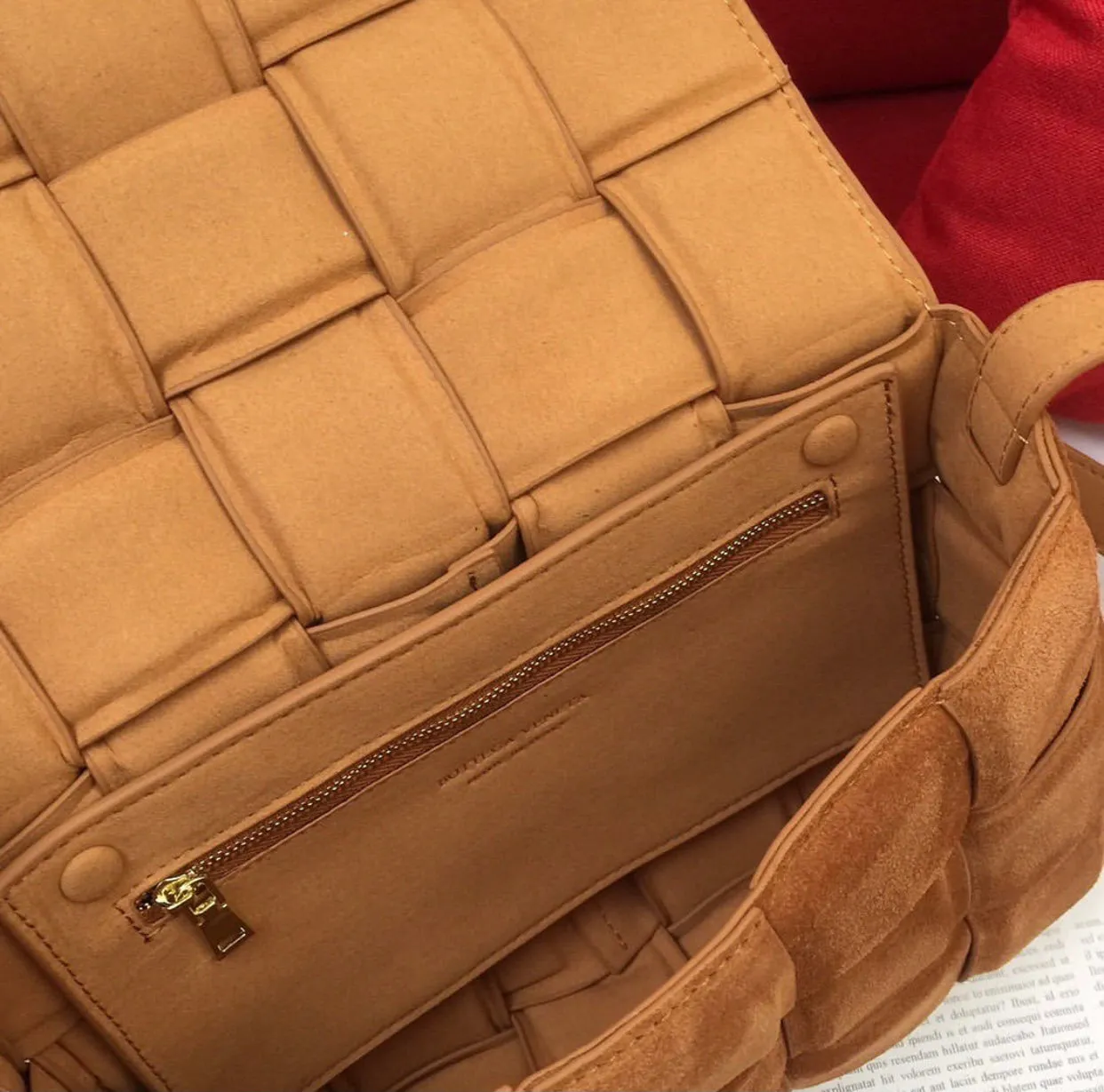 BV037 Suede Leather Padded Cassette Bag / 10.2x3.1x7.1inch