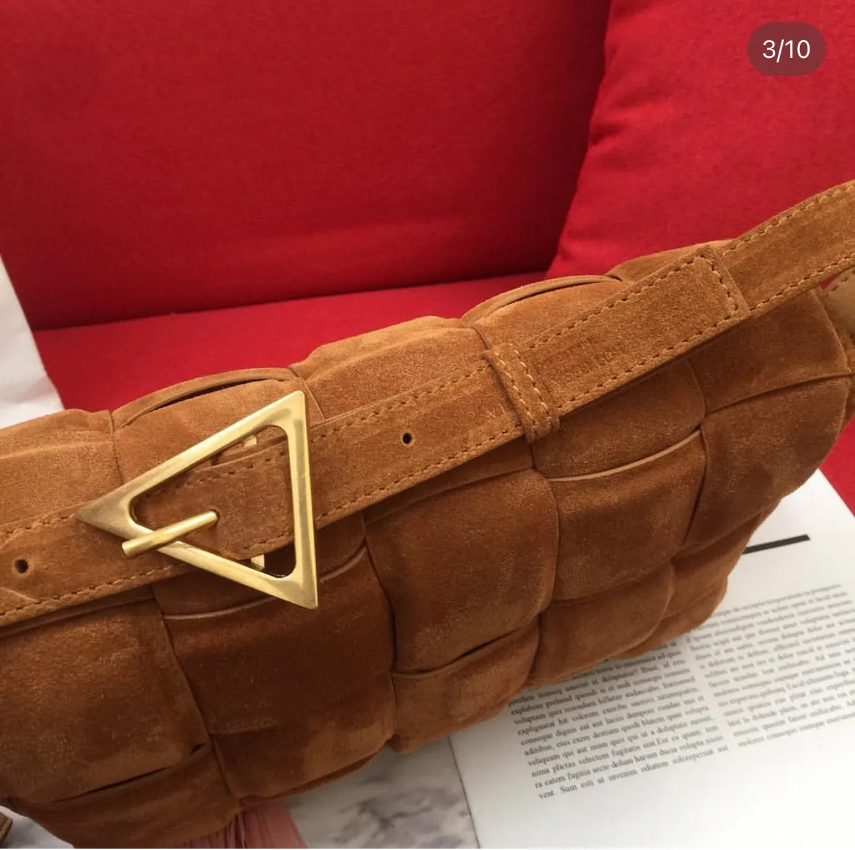 BV037 Suede Leather Padded Cassette Bag / 10.2x3.1x7.1inch