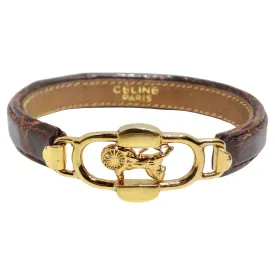 Celine 1990s Gold Tone Horse Emblem Leather Bracelet