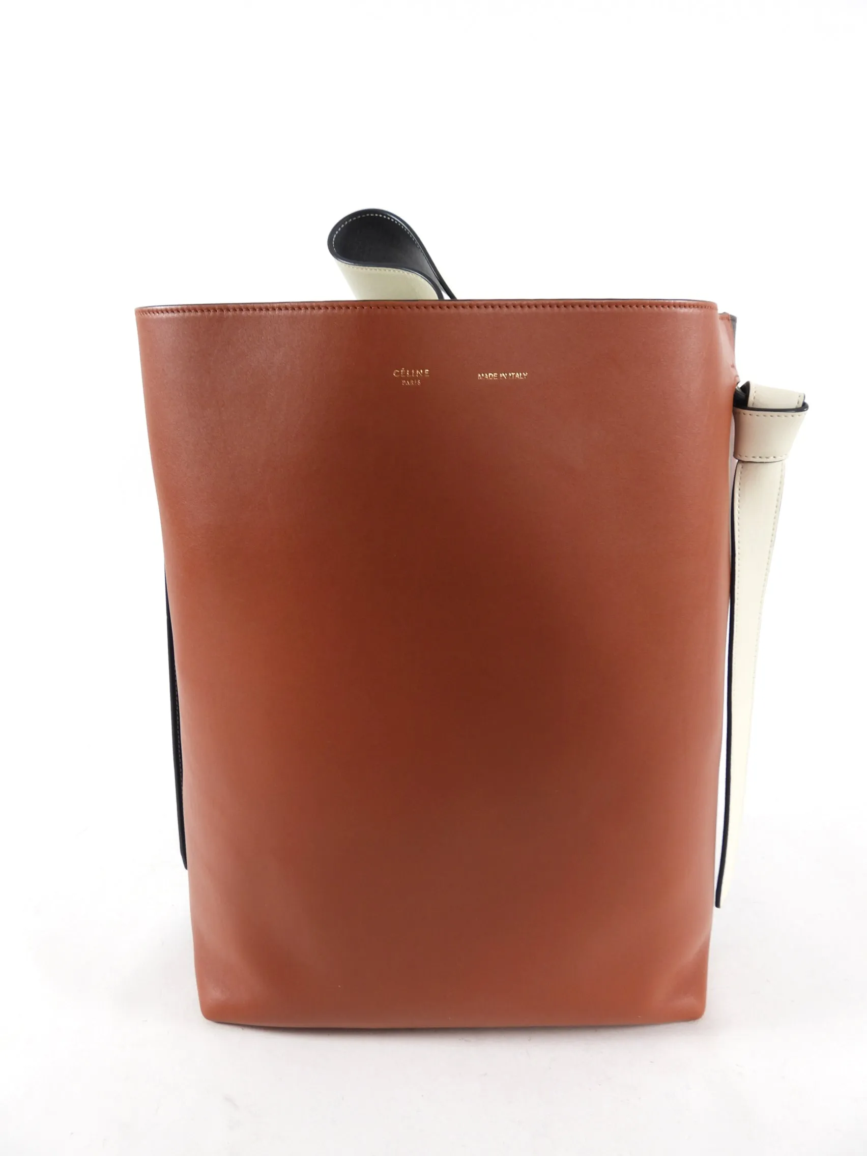 Celine Brick and Burgundy Small Twist Tote Bag