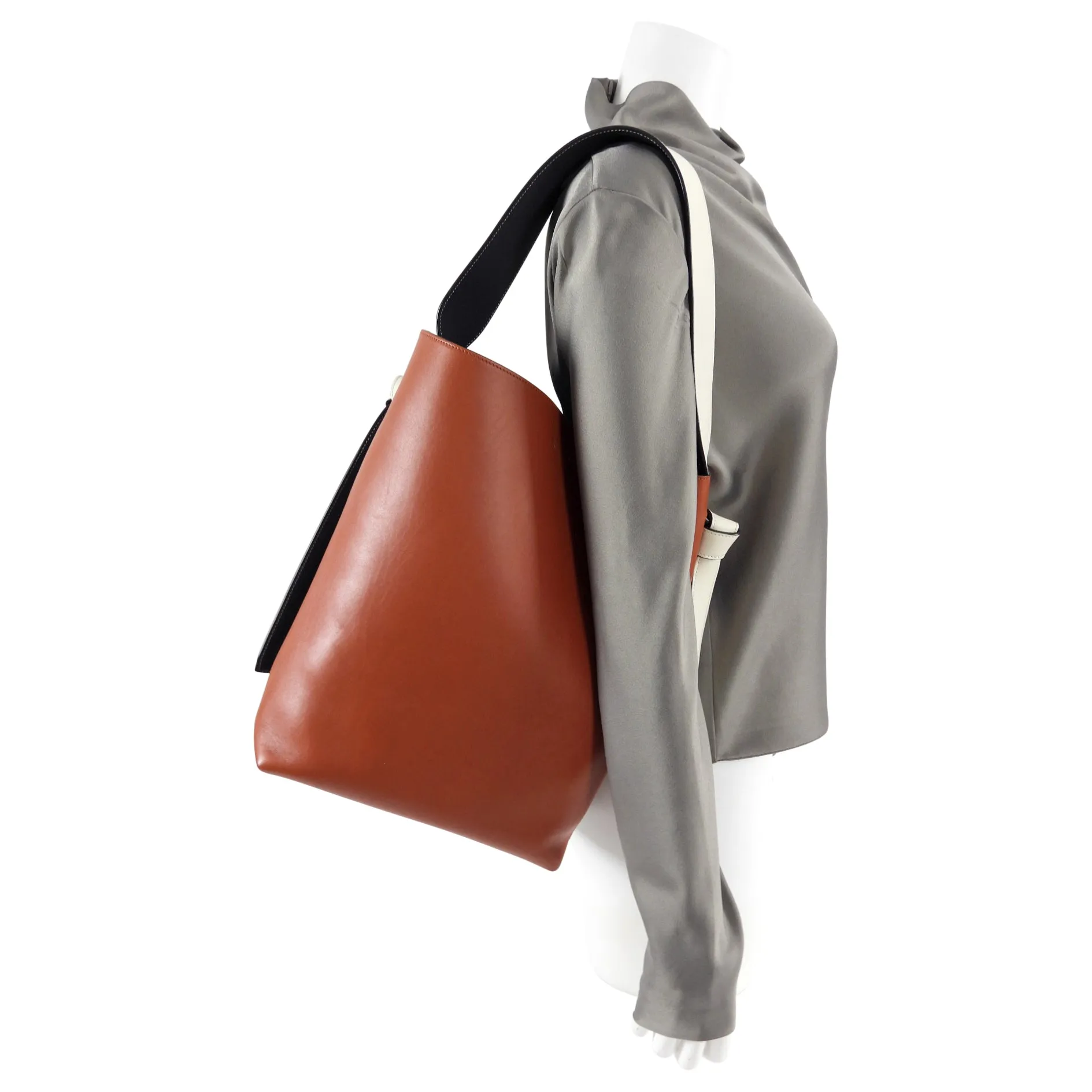 Celine Brick and Burgundy Small Twist Tote Bag