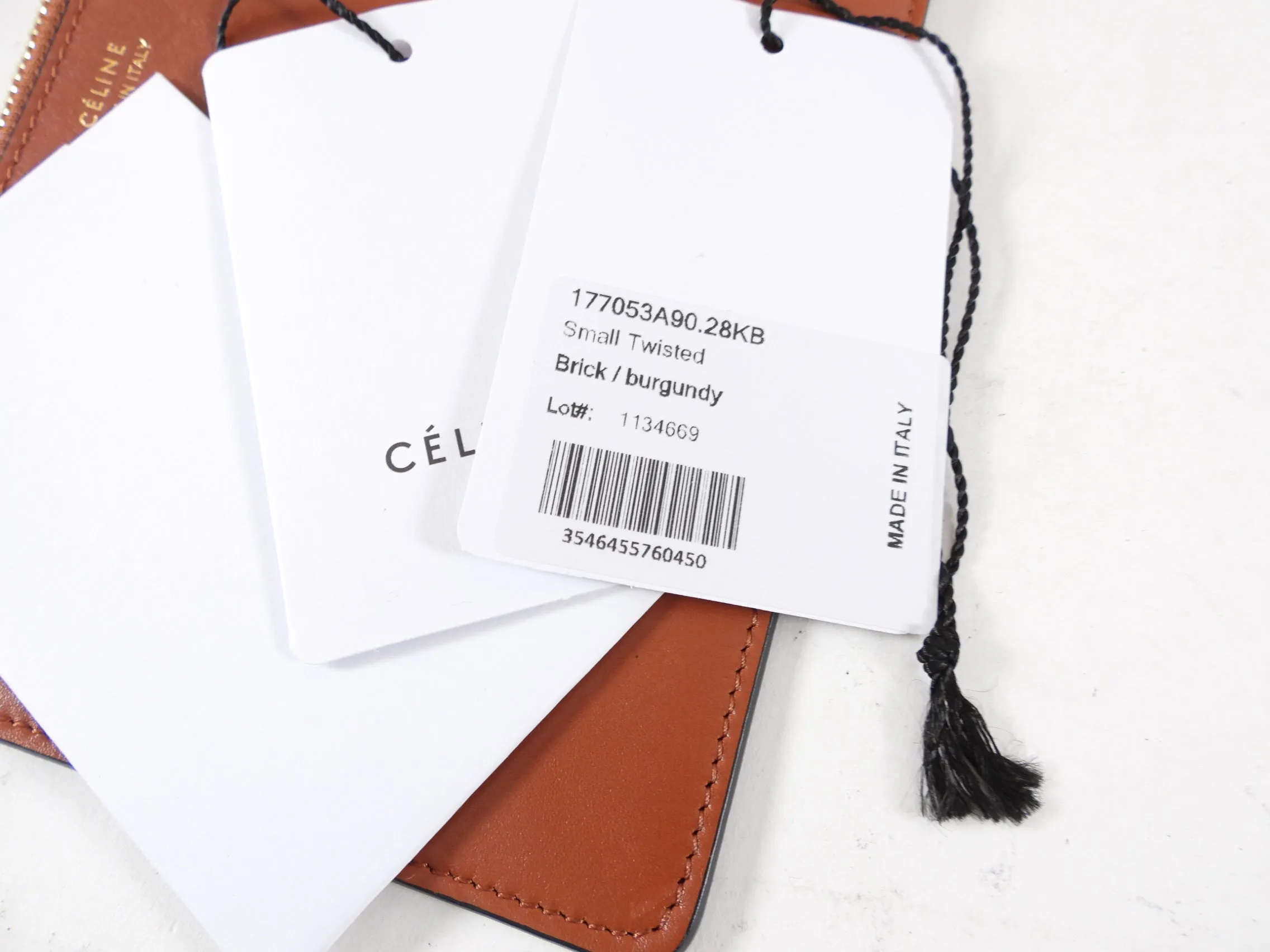 Celine Brick and Burgundy Small Twist Tote Bag