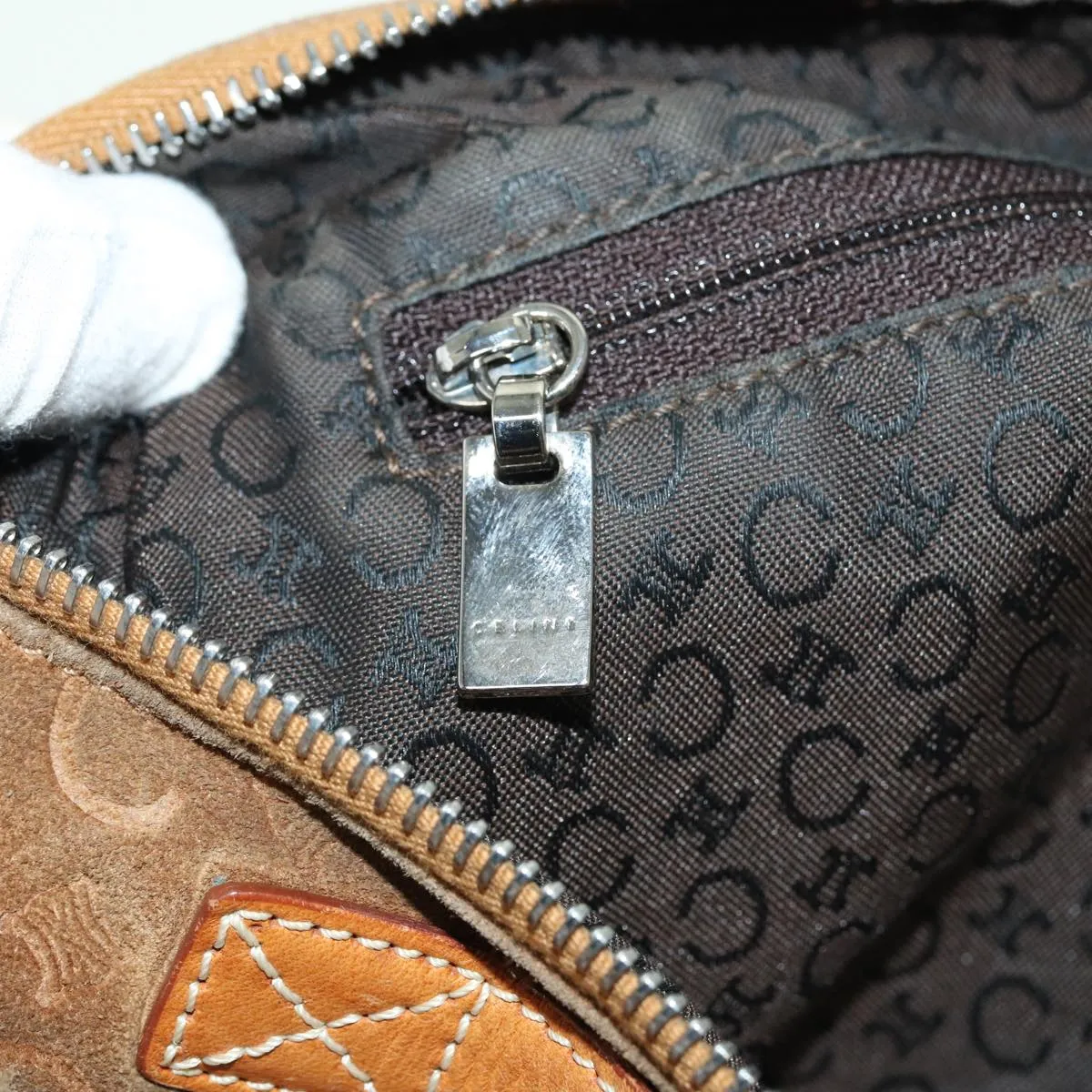 CELINE C Macadam Canvas Hand Bag Brown Auth 79190