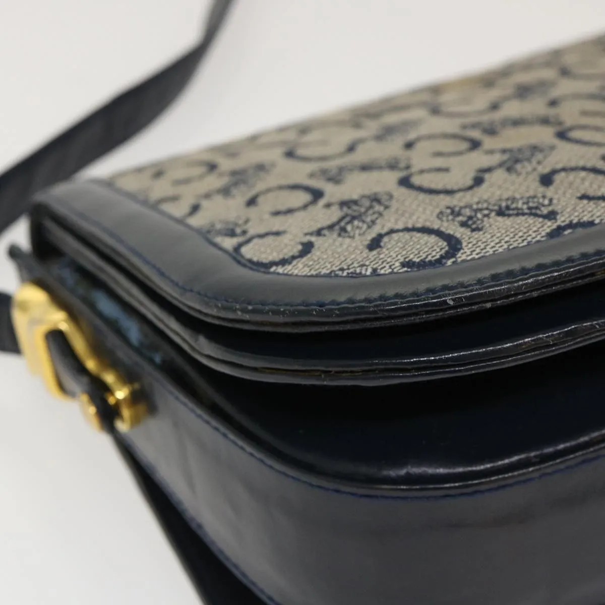 CELINE C Macadam Canvas Horse Carriage Shoulder Bag Navy Auth 39948