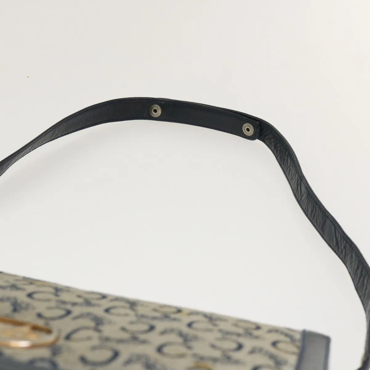 CELINE C Macadam Canvas Horse Carriage Shoulder Bag Navy Auth 39948