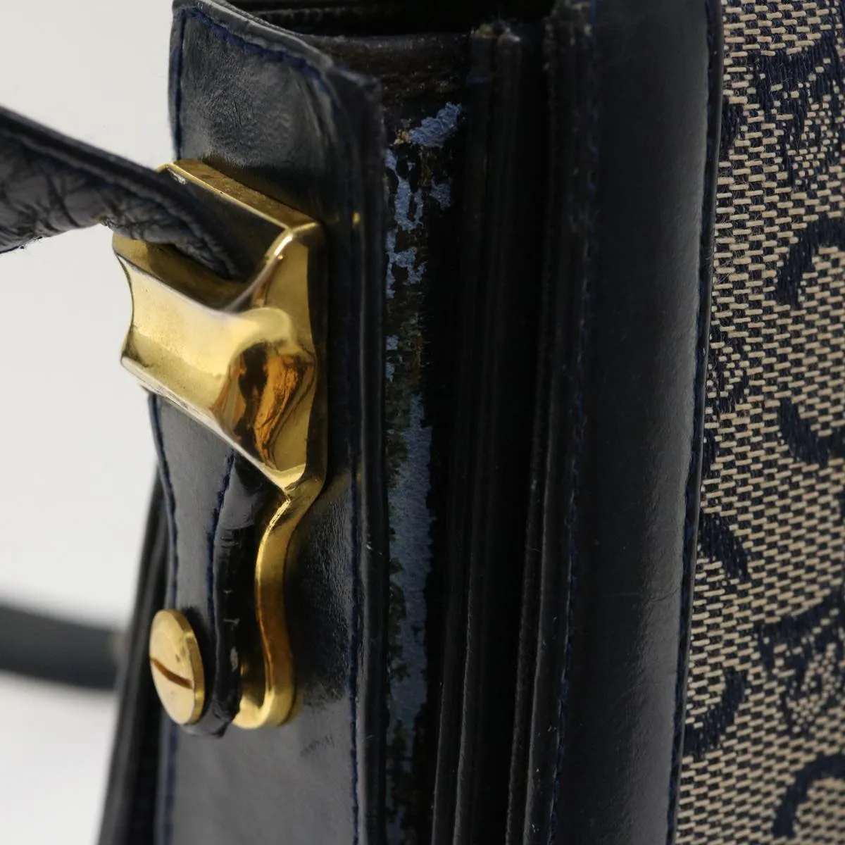 CELINE C Macadam Canvas Horse Carriage Shoulder Bag Navy Auth 39948