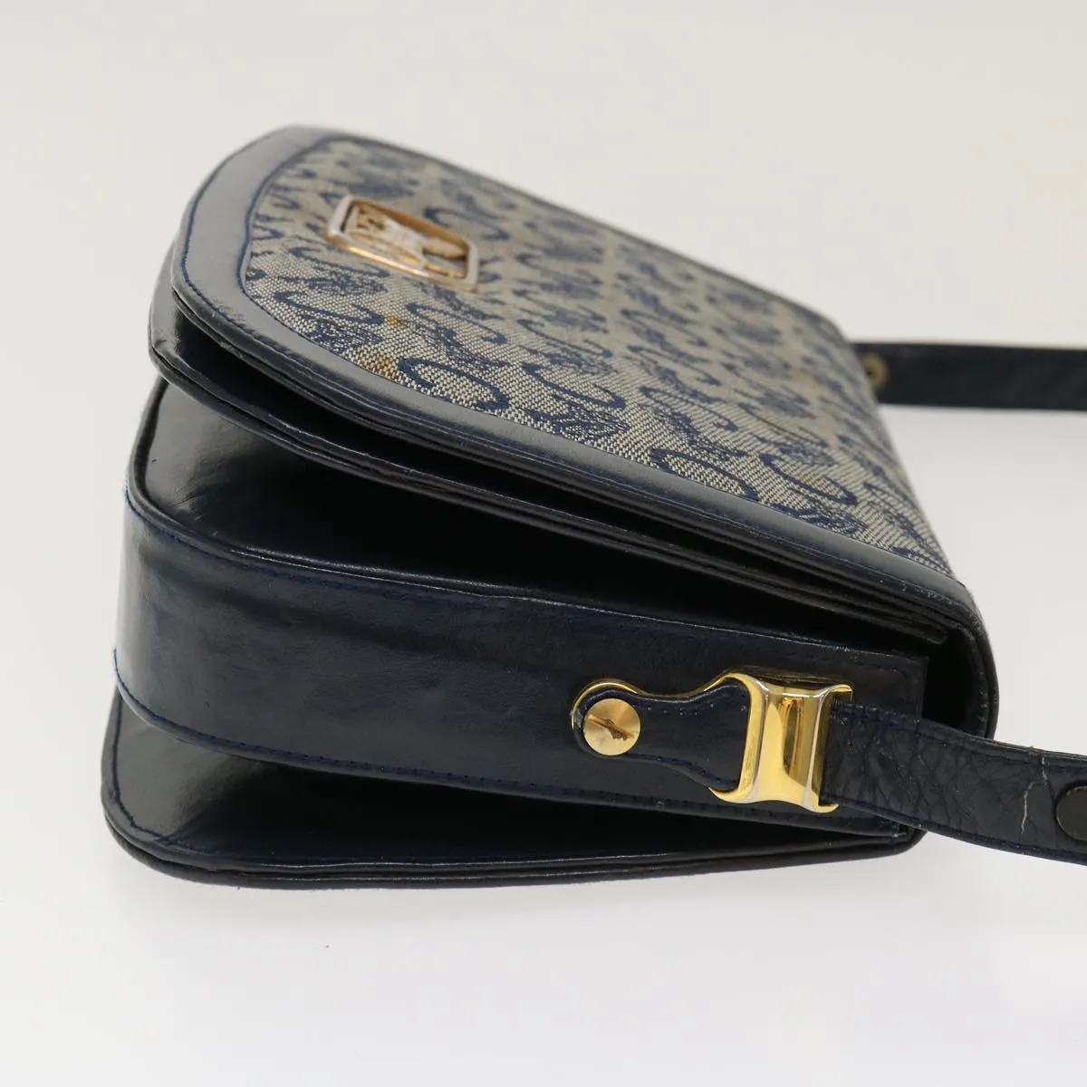 CELINE C Macadam Canvas Horse Carriage Shoulder Bag Navy Auth 39948