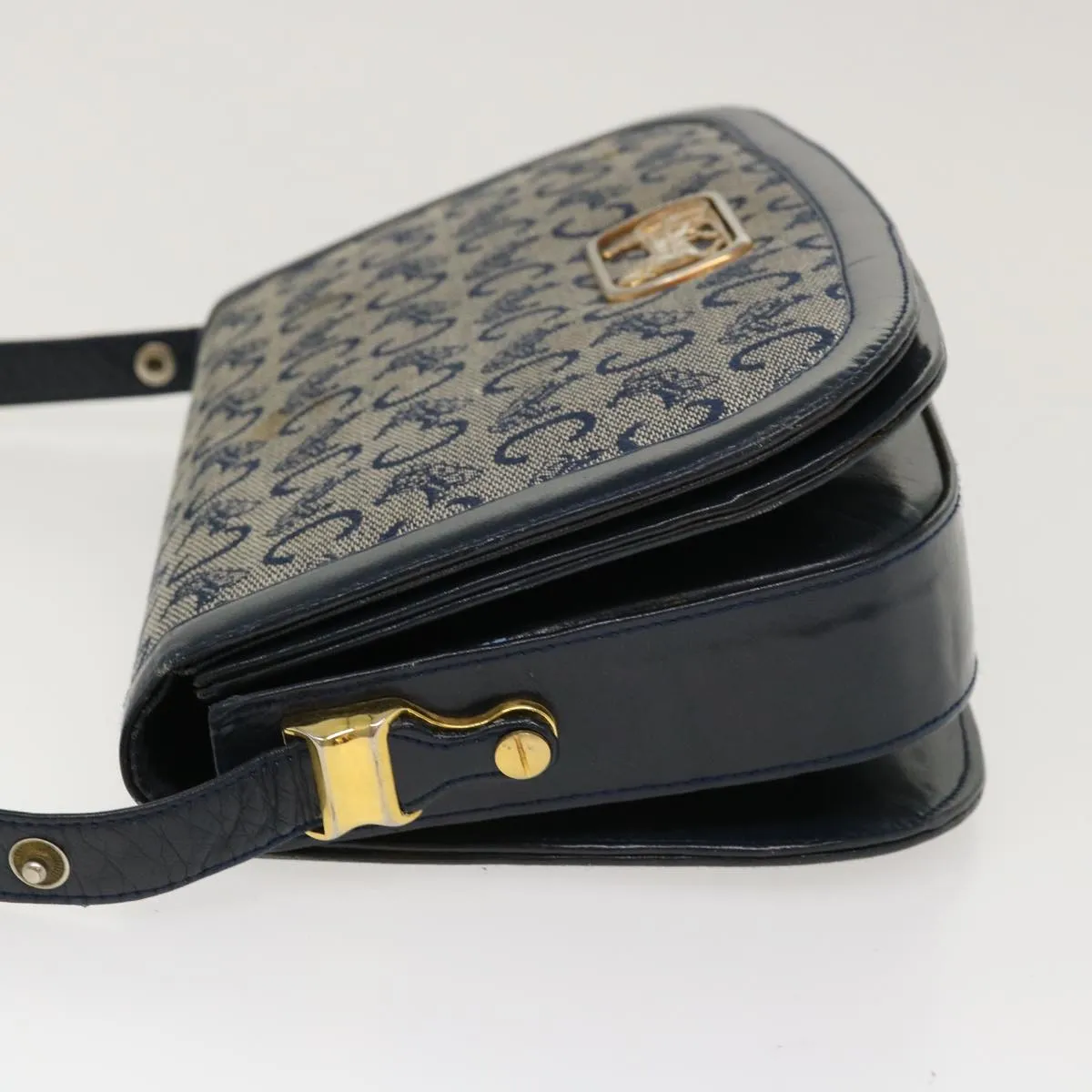 CELINE C Macadam Canvas Horse Carriage Shoulder Bag Navy Auth 39948