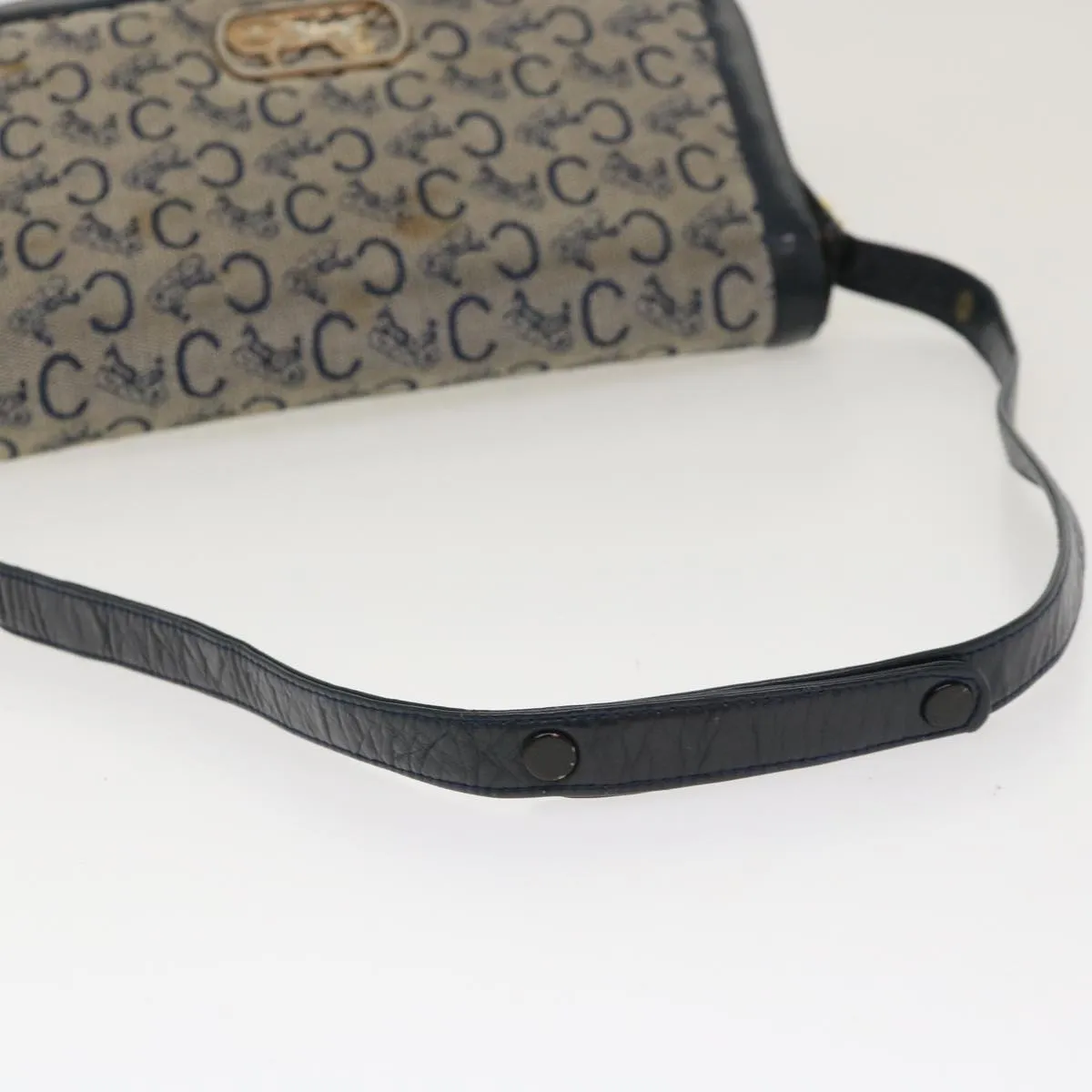 CELINE C Macadam Canvas Horse Carriage Shoulder Bag Navy Auth 39948
