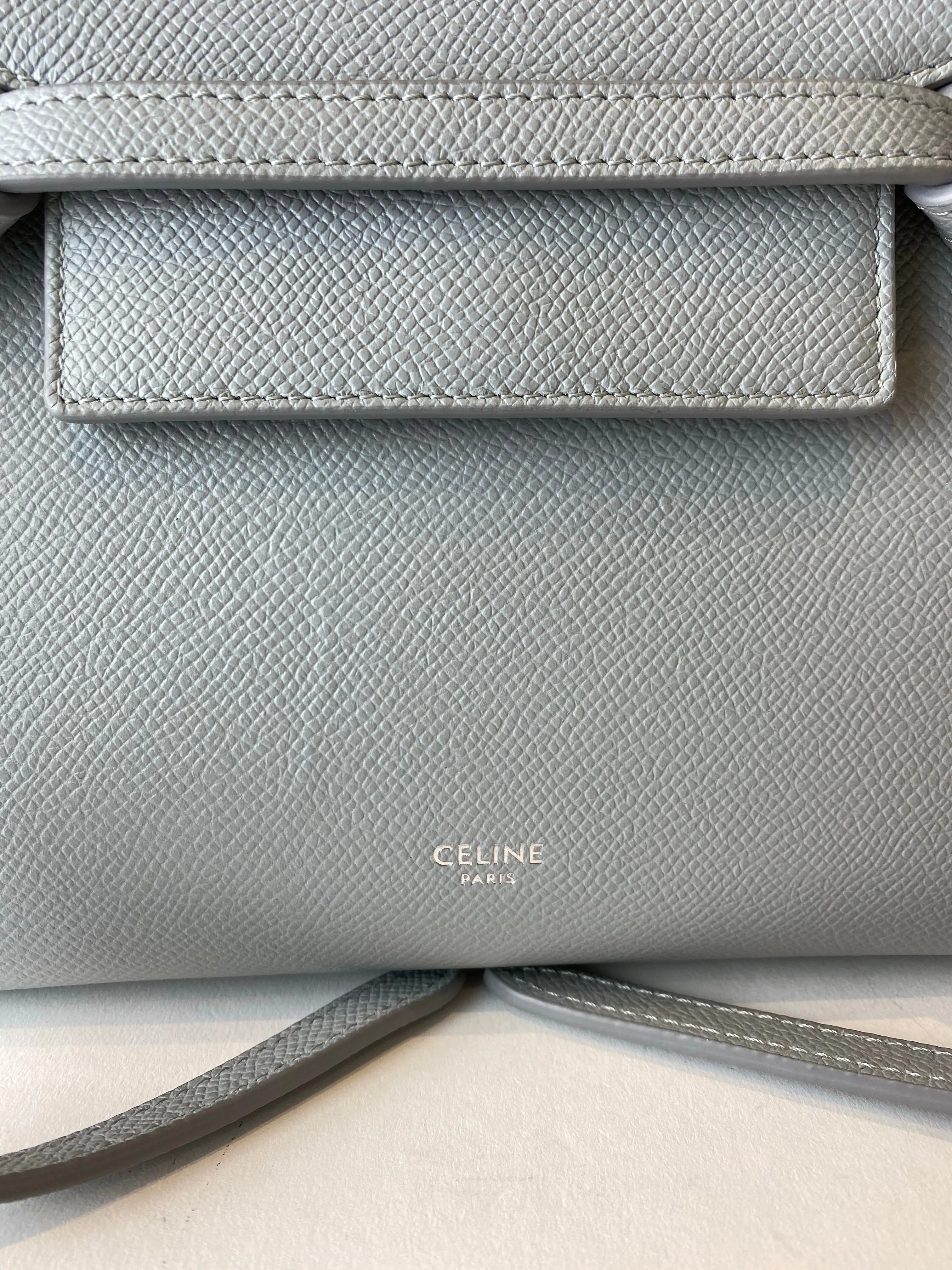 Celine Drum Leather Mineral (Pale Grey / Blue) Nano "Belt Bag" Crossbody- As seen on instagram 10/03/21