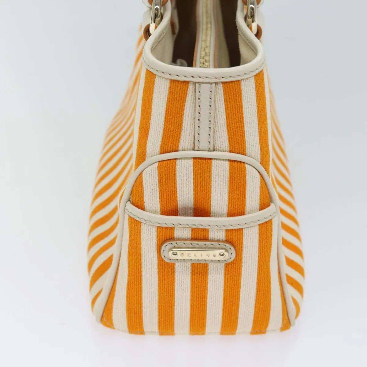 CELINE Hand Bag Canvas Orange Auth 71340
