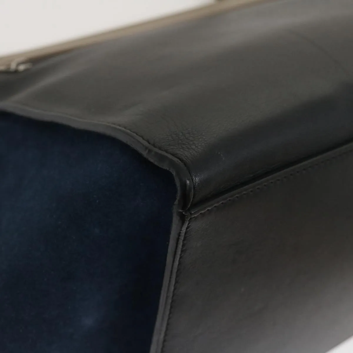 CELINE Hand Bag Leather Suede Gray Navy Auth am2375g