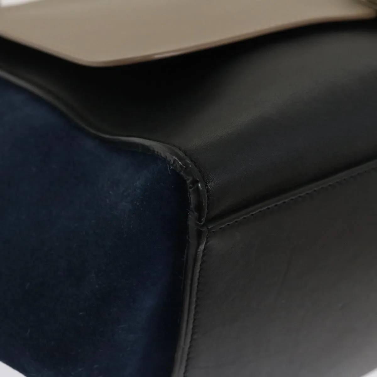 CELINE Hand Bag Leather Suede Gray Navy Auth am2375g