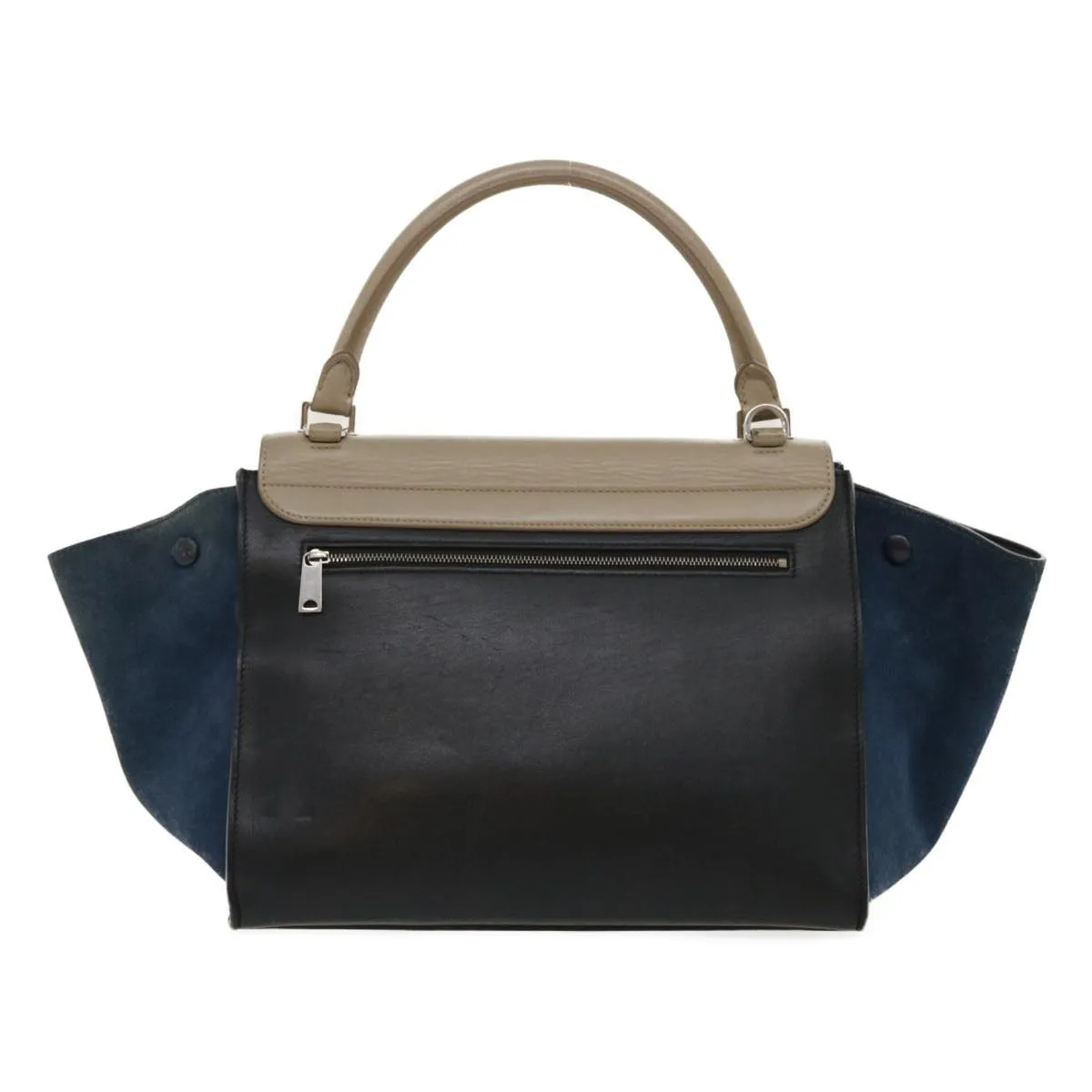 CELINE Hand Bag Leather Suede Gray Navy Auth am2375g