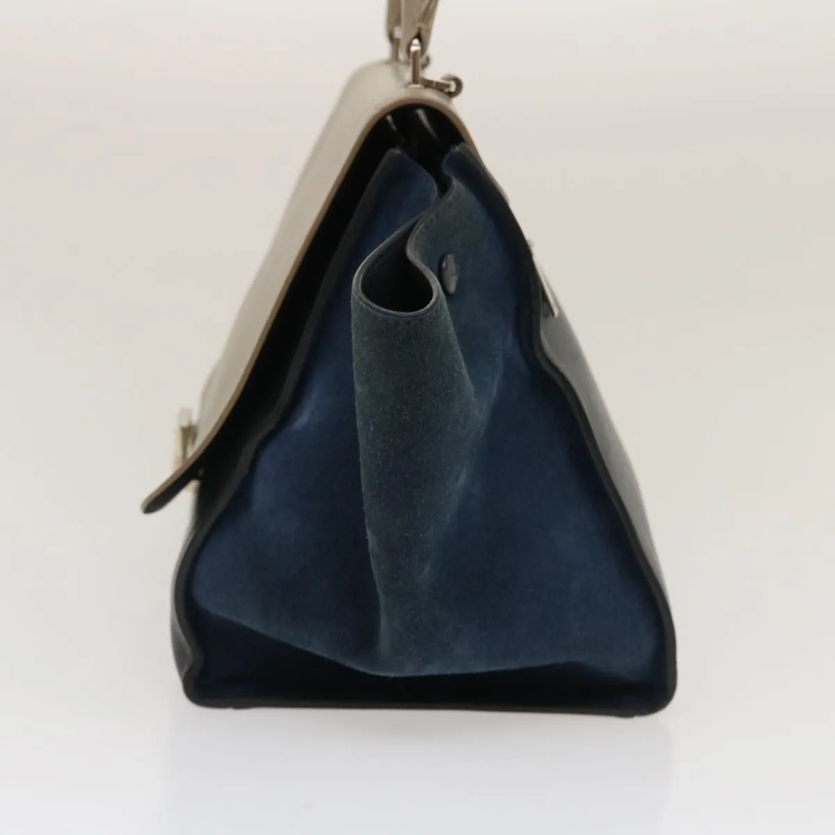 CELINE Hand Bag Leather Suede Gray Navy Auth am2375g