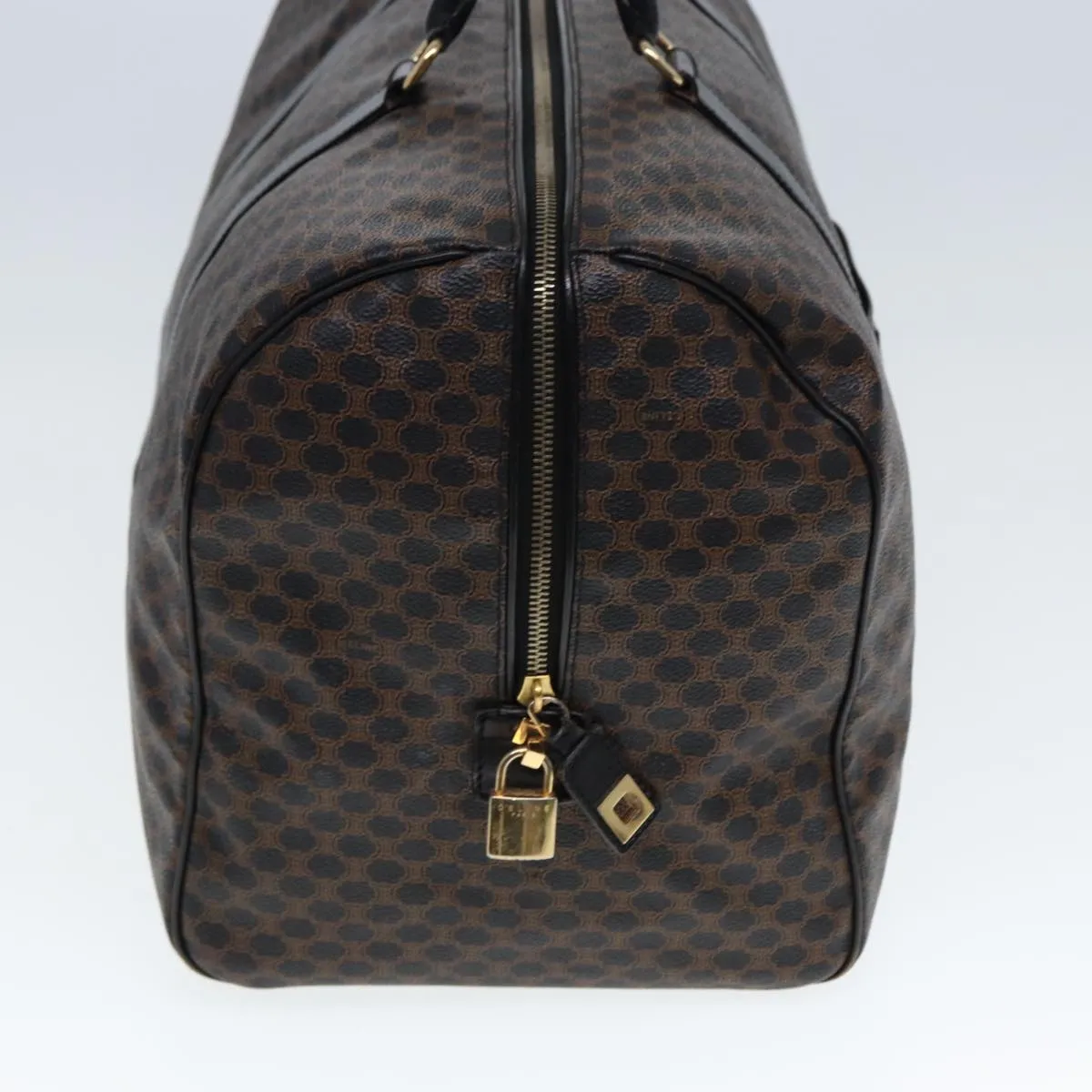 CELINE Macadam Canvas Boston Bag PVC Leather Black Brown Auth yk13042