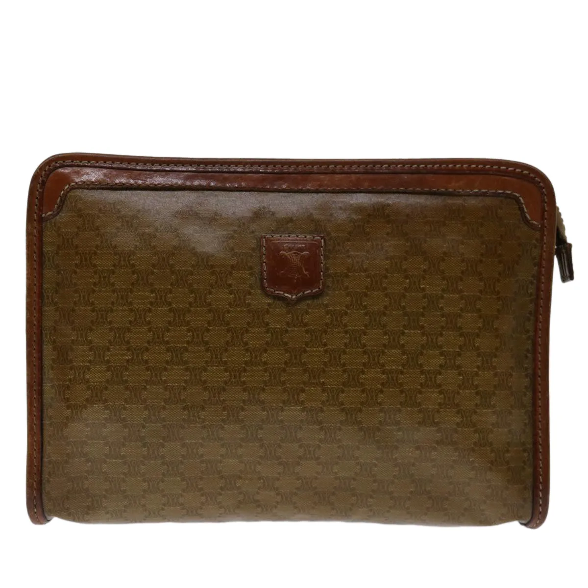 CELINE Macadam Canvas Clutch Bag Brown Auth bs12762