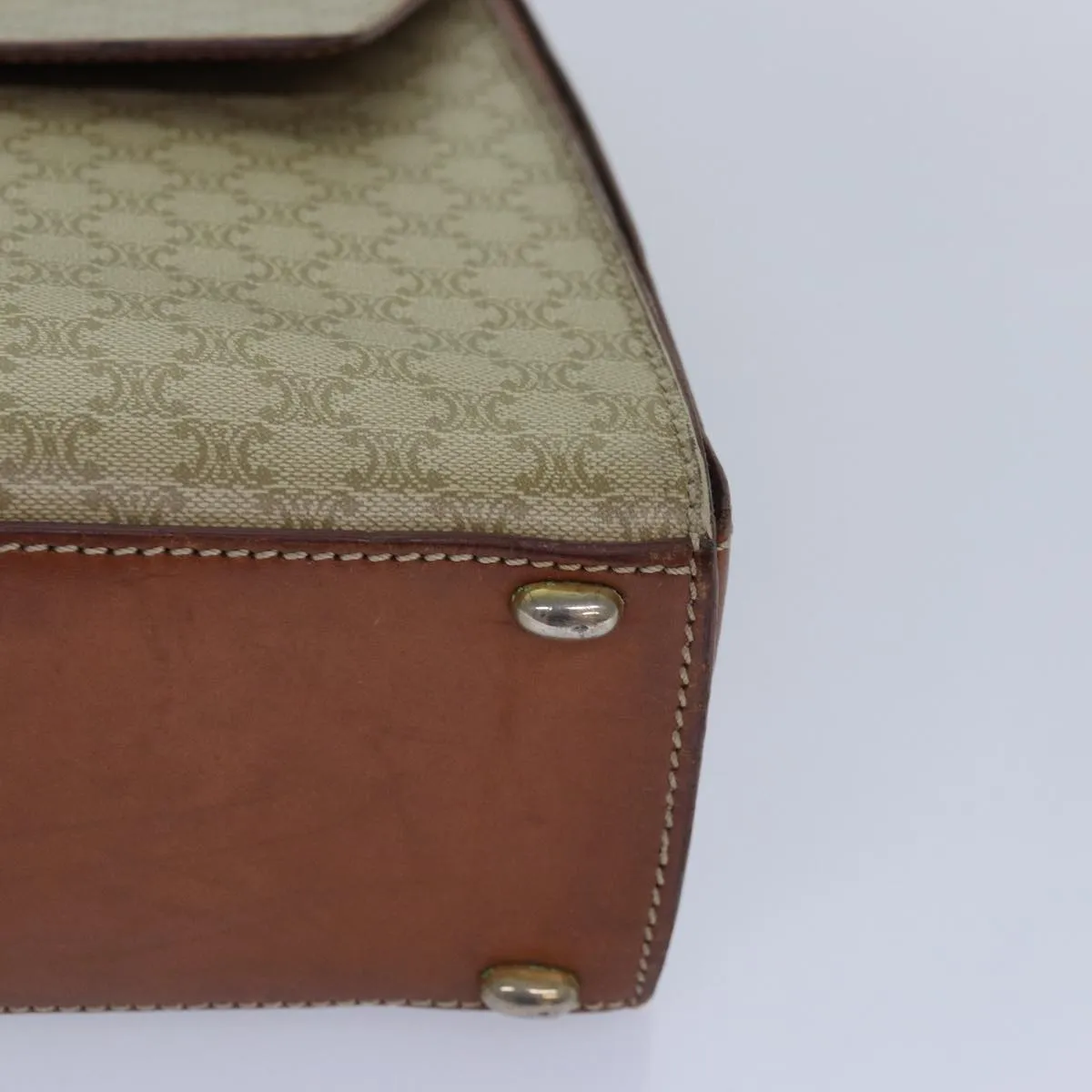 CELINE Macadam Canvas Hand Bag PVC Leather Beige Auth 87640