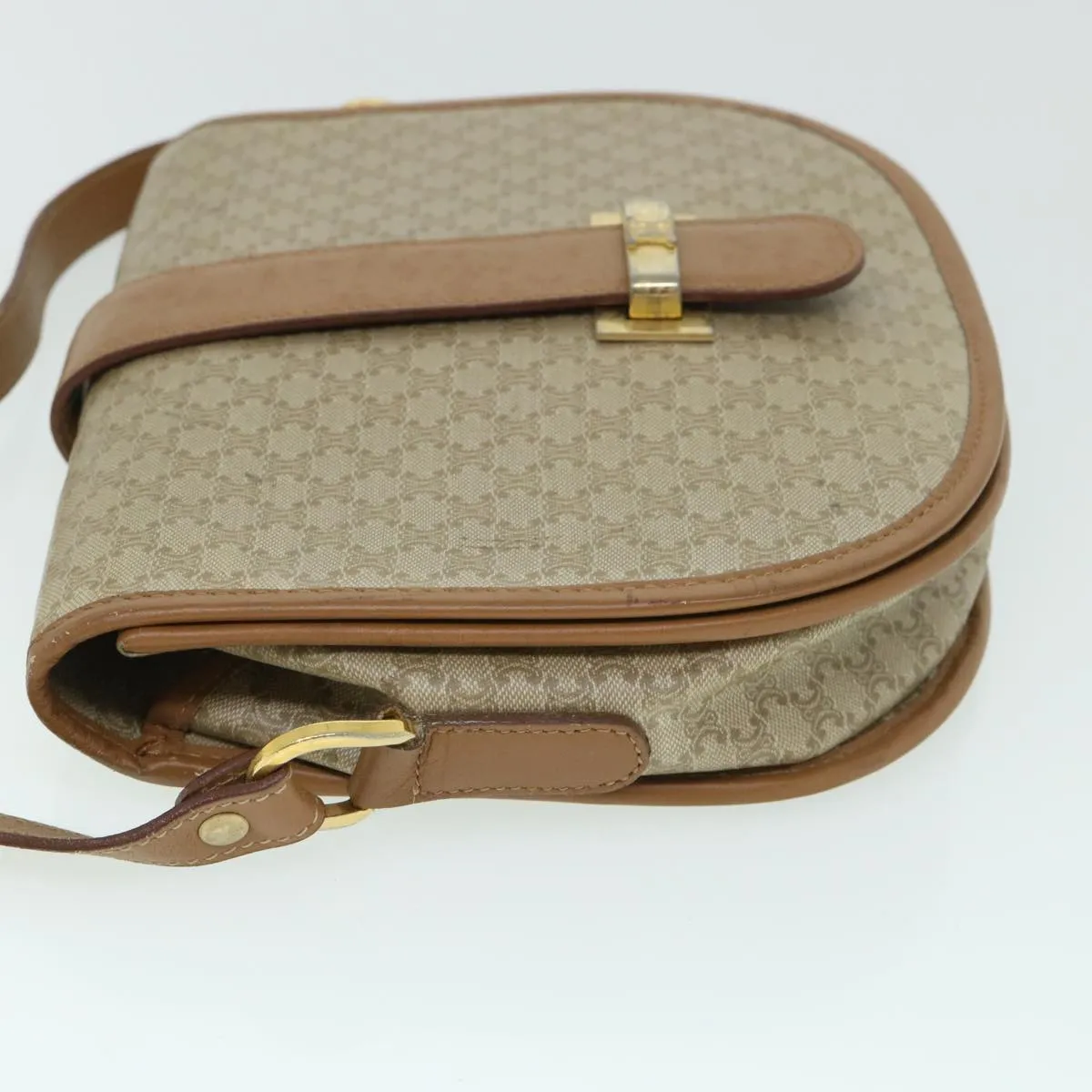 CELINE Macadam Canvas Shoulder Bag Beige Auth ar10192